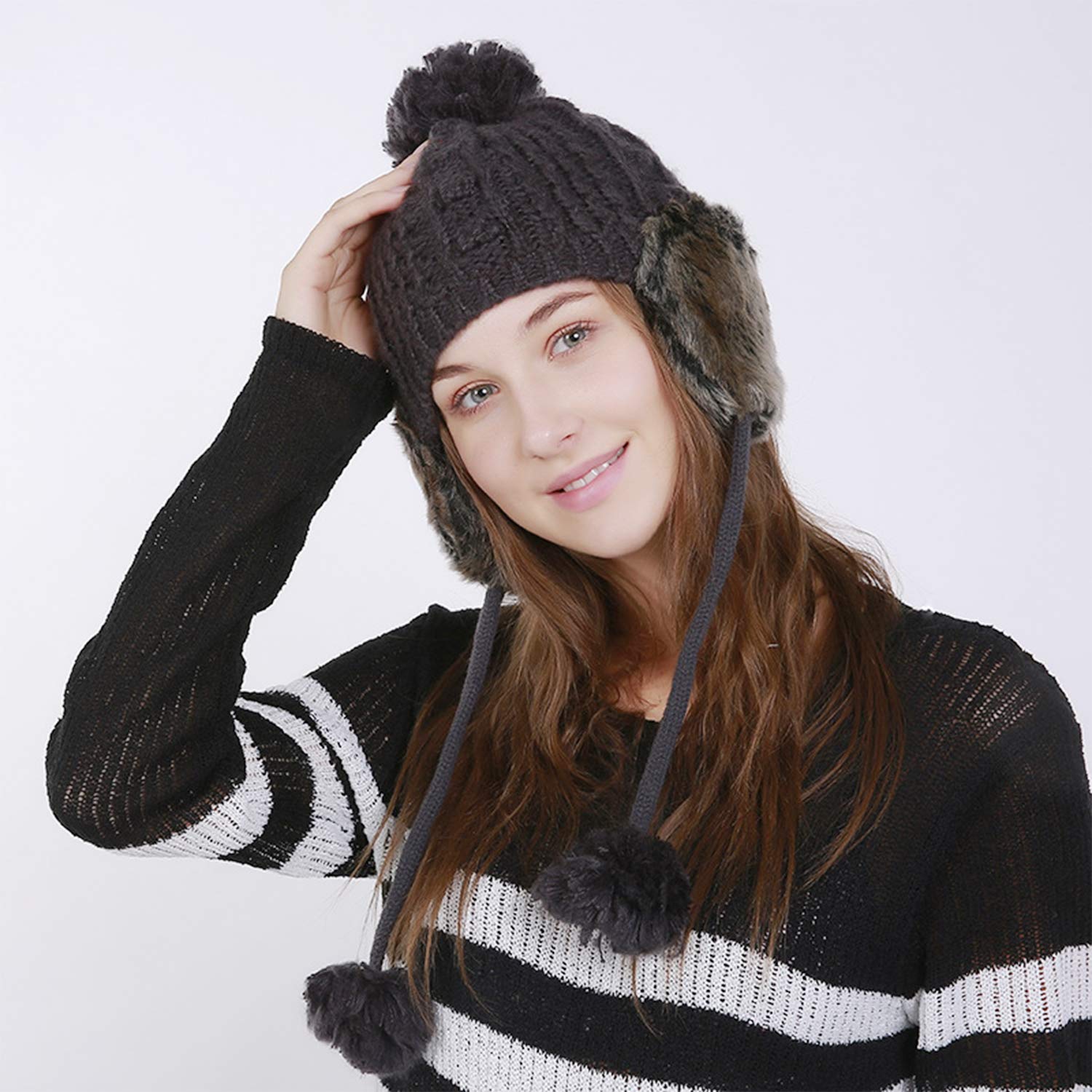 Women's Wool Earflap Hat - Winter Slouchy Chunky Knitted Beanie for Cold Weather - Warm Bonnet Caps for Outdoor Activities, Skiing, Snowboarding & Casual Wear
