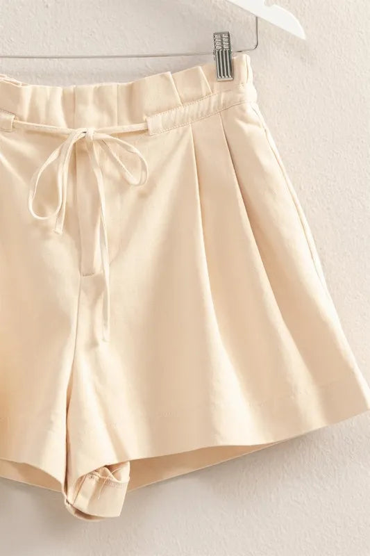 Beachy High Waisted Washed Twill Paperbag Shorts for Women - Summer Casual Shorts for Beach, Vacation & Everyday Wear