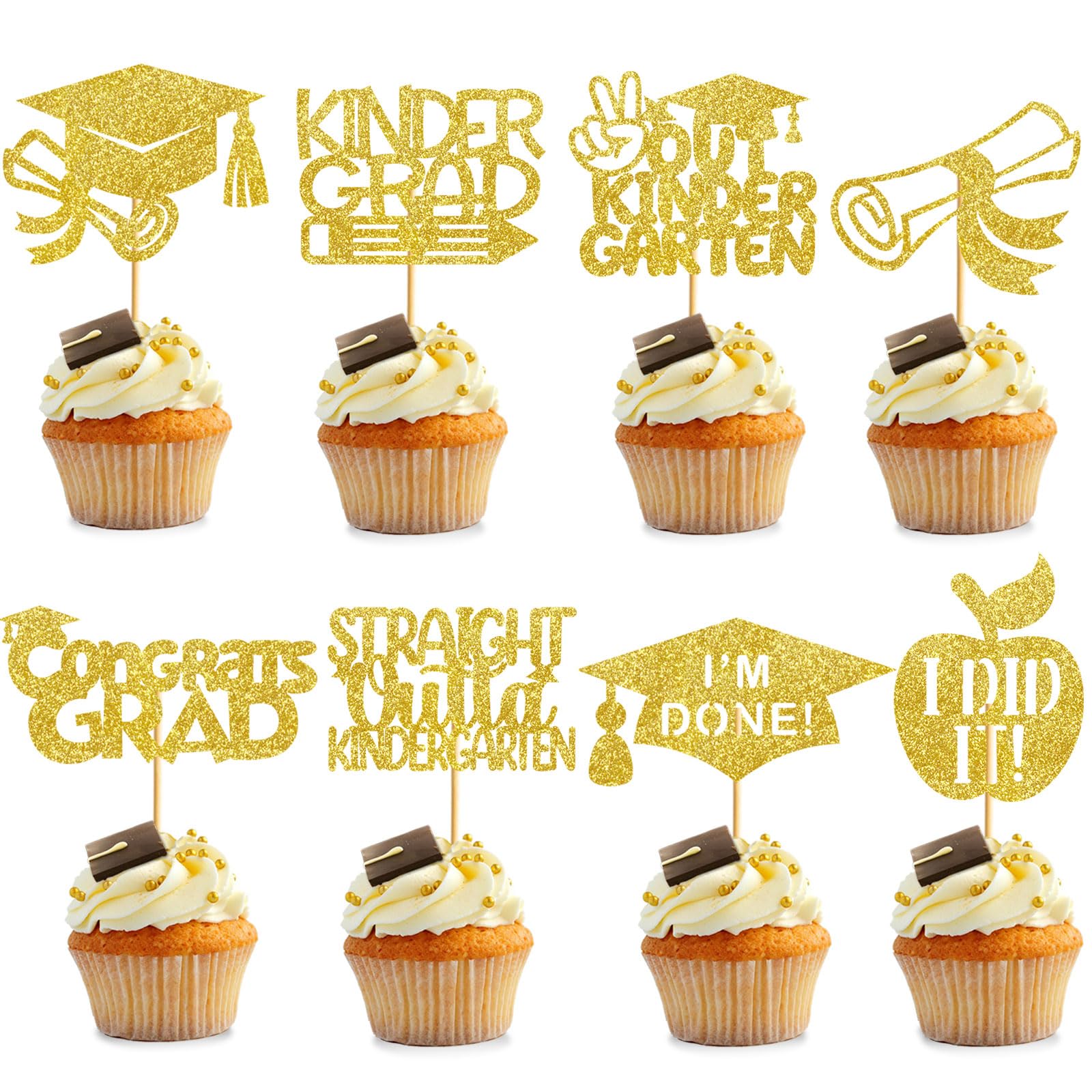 24Pcs Gold Kindergarten Graduation Cupcake Toppers - Graduation Party Decorations, Cake Picks for Kids, Preschool Celebration Supplies - Perfect for School Parties, Classroom Events & End of Year Celebrations