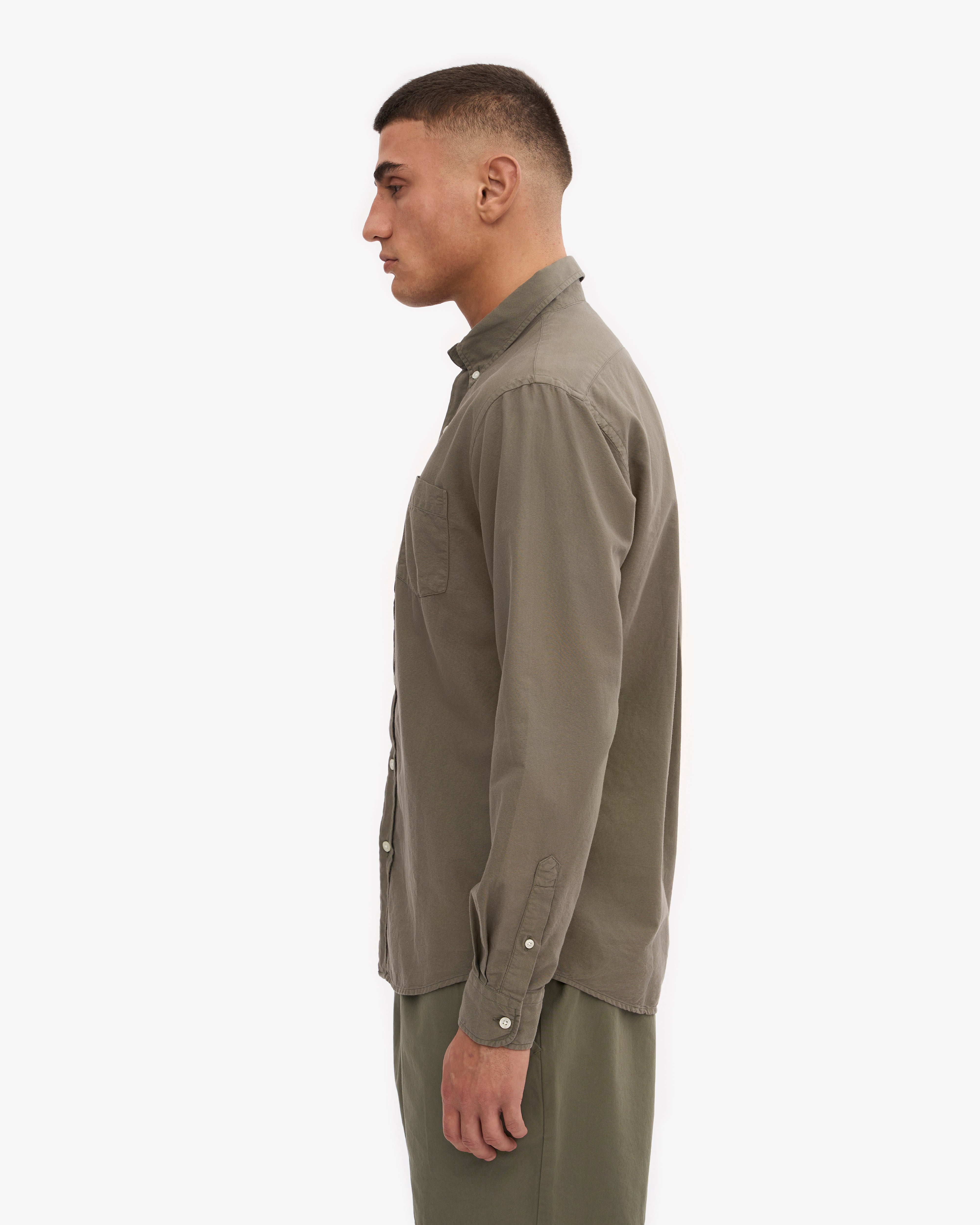 Organic Cotton Button Down Shirt for Men - Dusty Olive Green Casual Wear for Office & Outdoor Activities