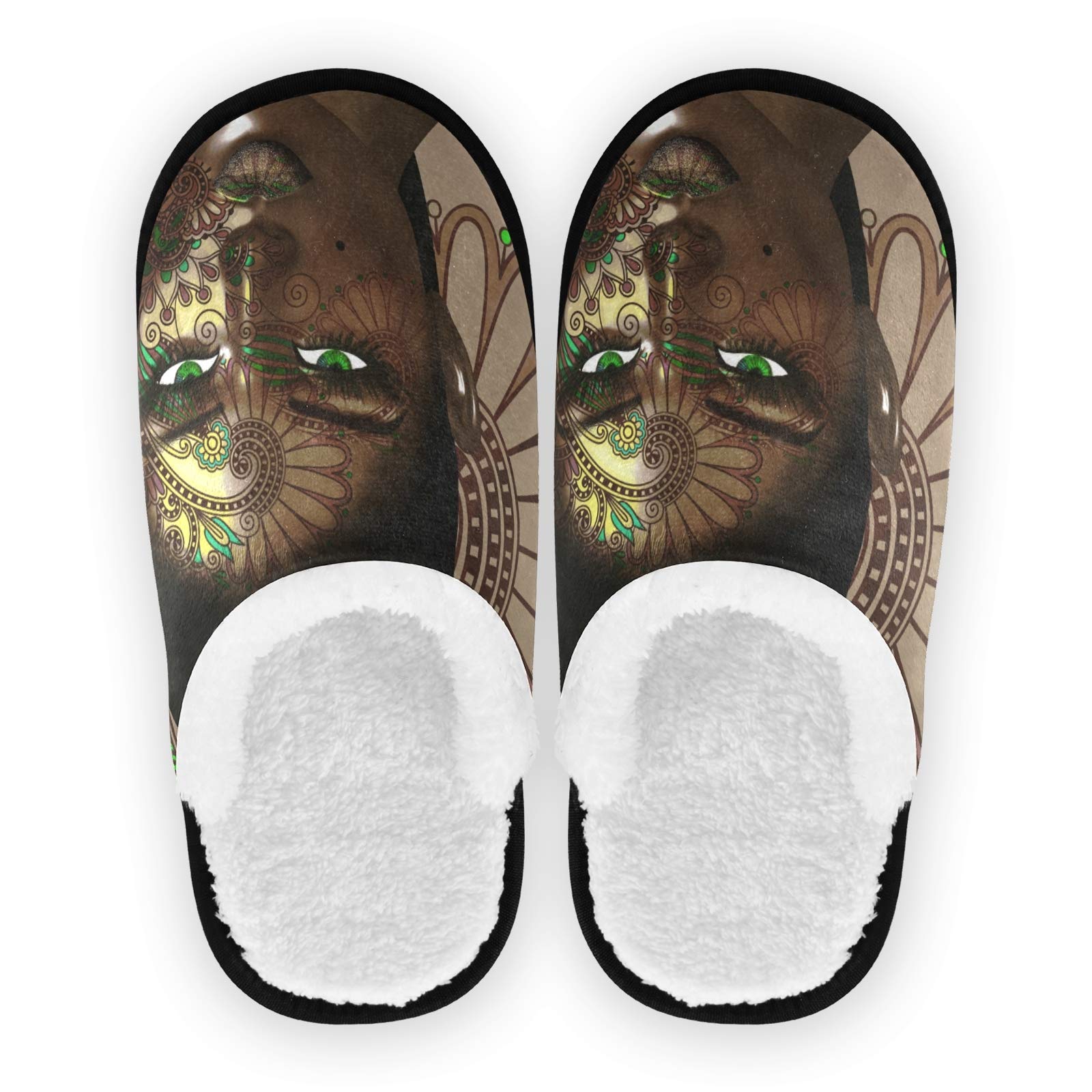 African American Fashion House Slippers - Non-Slip Warm Spa Slippers for Women & Men - Perfect for Home, Travel, Hotel & Beauty Salon Use
