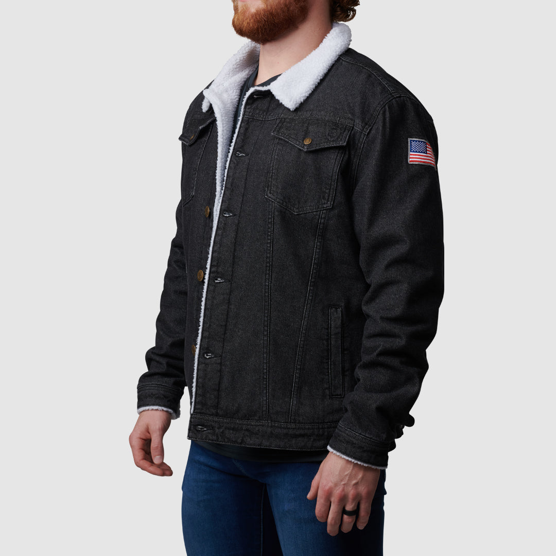 Men's Black Pioneer Jacket with American Flag - Outdoor Hiking, Camping & Casual Wear