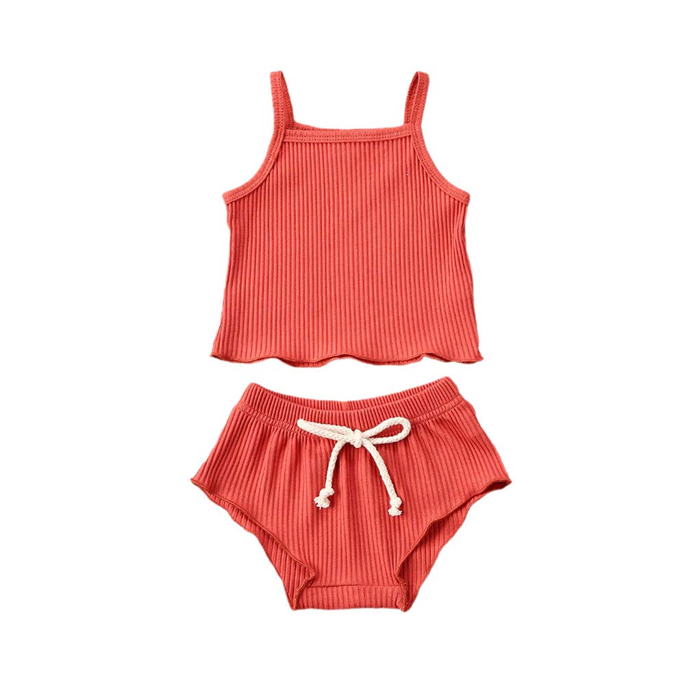 Newborn Baby Girl Summer Outfit Set - Knitted Suspender Dress with Ruffle Top & Shorts | Soft Cotton Infant Clothes for 0-24 Months | Perfect for Photoshoots, Parties & Daily Wear