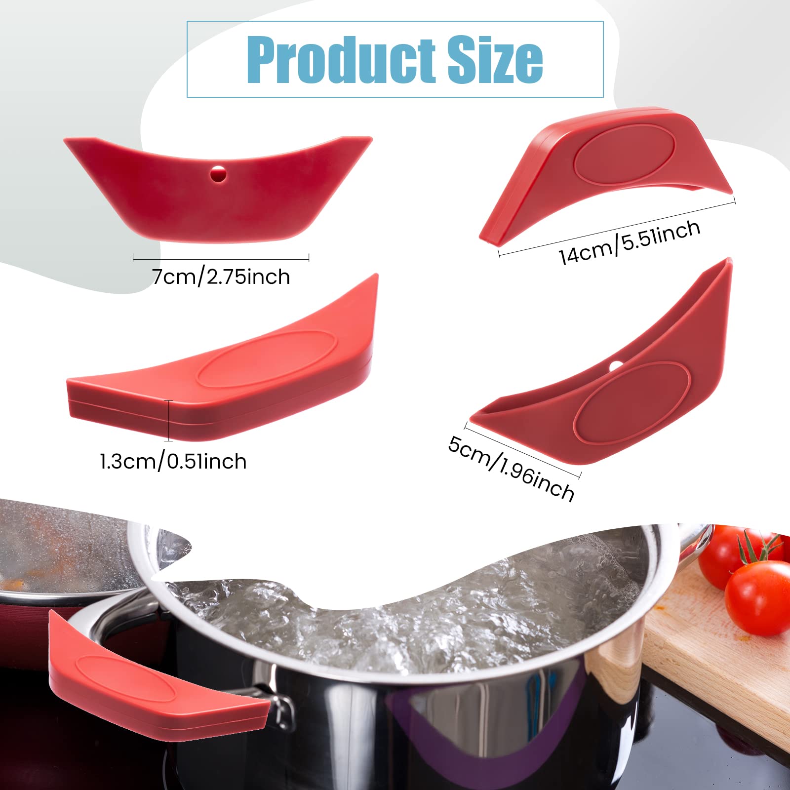 EORTA 4-Piece Silicone Pot Handle Covers - Heat Resistant & Scald Proof Cooking Grips for Pans, Frying Pans, Griddles & Metal Cookware (Red) - Perfect for Safe Cooking, Baking & Kitchen Use