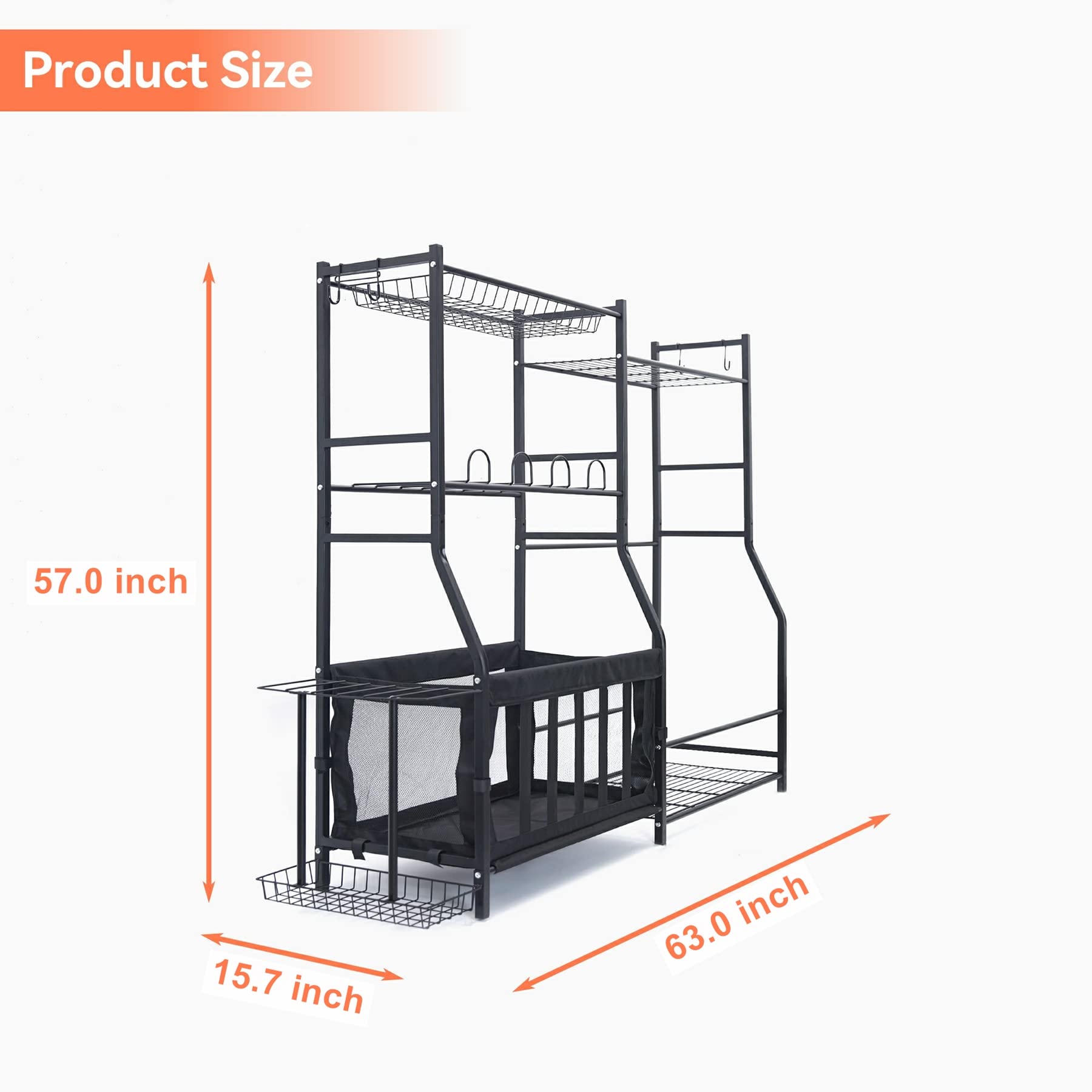 Garage Sports Equipment Organizer & Golf Bag Stand - Heavy Duty Ball Storage Rack for Indoor/Outdoor Use - Kids Toys Storage Bins with Baskets - Perfect for Garage, Basement, Backyard & Playroom Organization