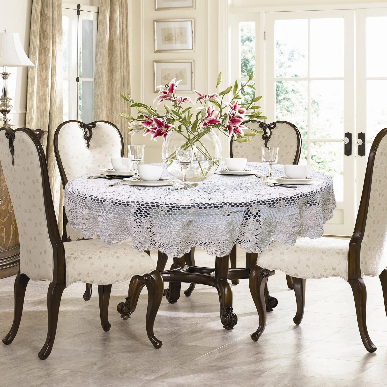 USTIDE 60-inch White Cotton Lace Round Tablecloth - Elegant Crochet Table Cover for Dining, Kitchen, Bedroom & Sofa | Perfect for Weddings, Parties & Home Decor