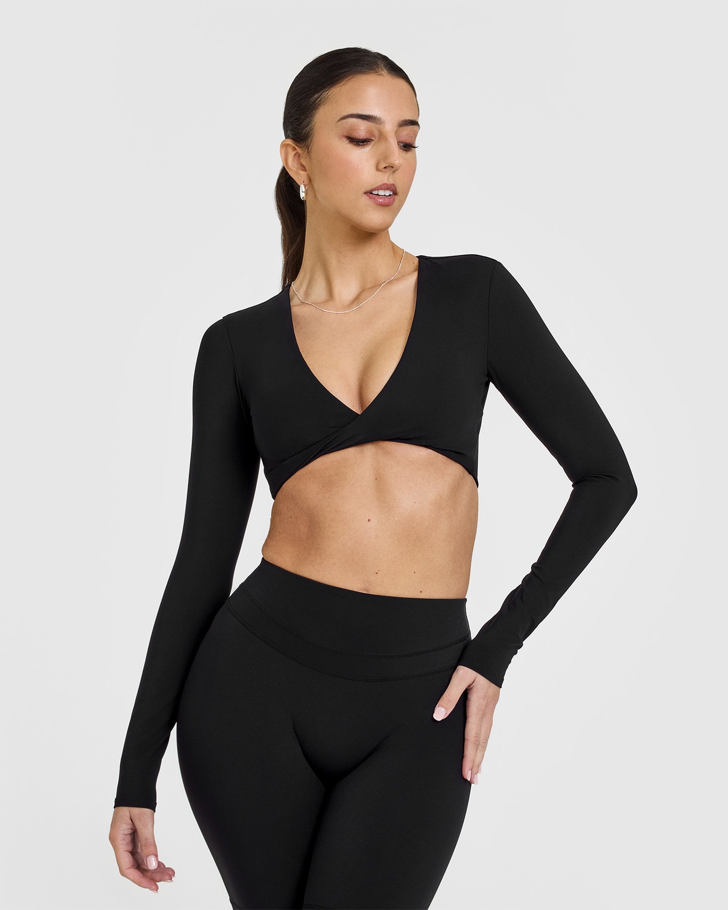 Stylish Black Twist Front Long Sleeve Crop Top for Women | Fashionable Casual & Party Wear | Perfect for Date Nights, Club Outings & Street Style