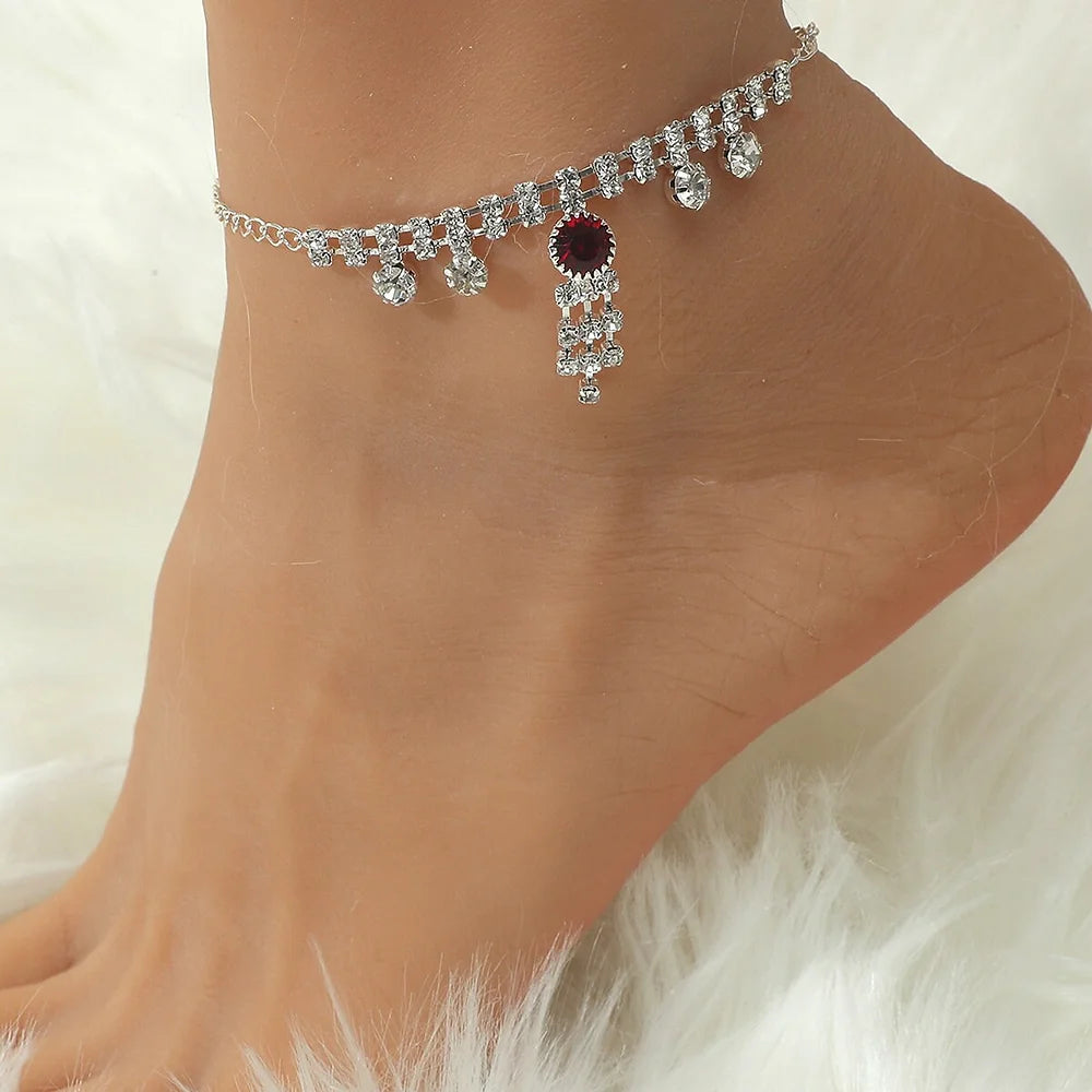 Sparkling Rhinestone Heart Pearl Anklet Chain Bracelet for Women - Elegant Adjustable Ankle Bracelet Jewelry Gift | Perfect for Weddings, Beach Parties & Summer Fashion (Style X2103)