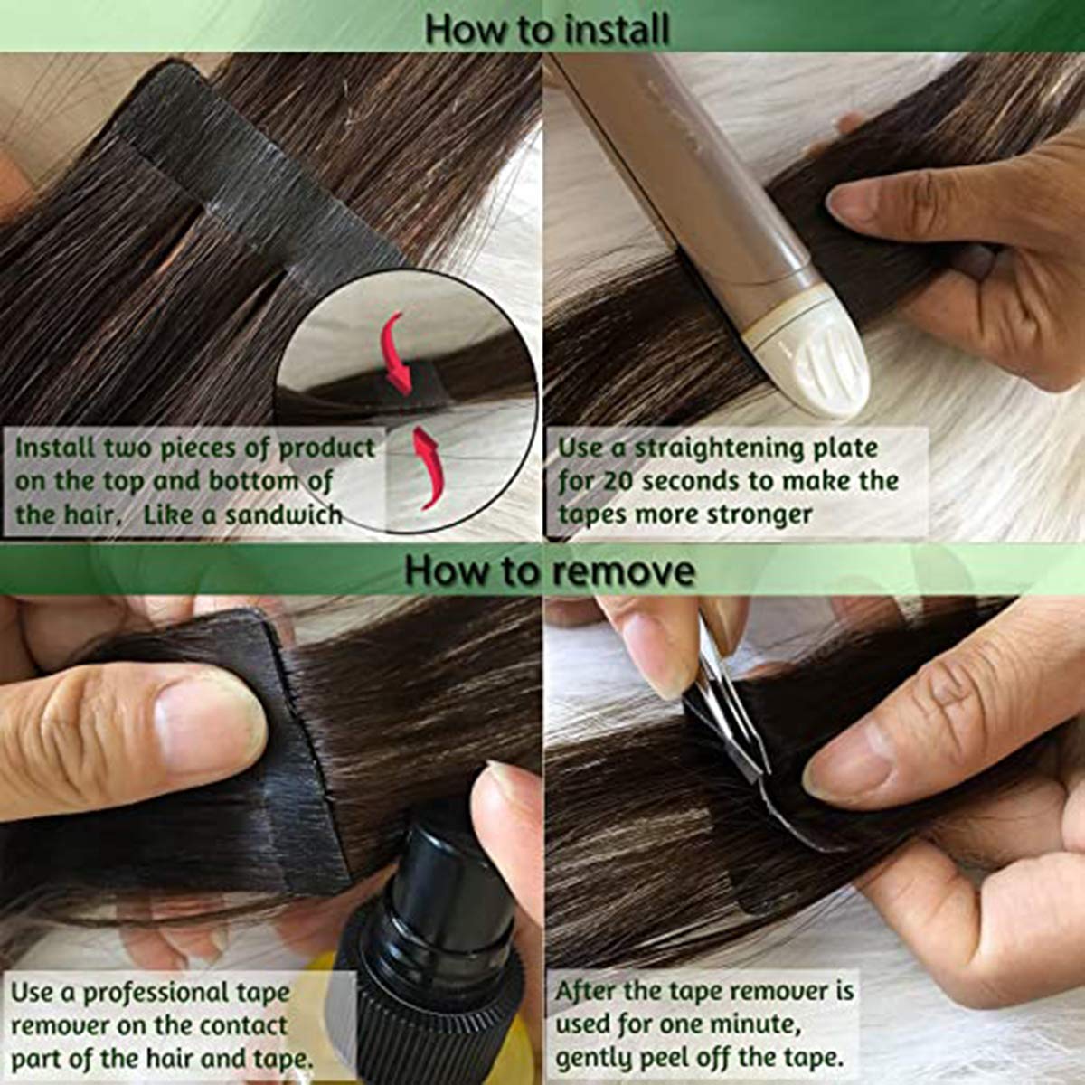 20 Inch Tape in Hair Extensions Human Hair - 12 Pieces Skin Weft Straight Thick Natural Hair Extensions with 20pcs Replacement Tape (50g, Darkest Brown #2) for Daily Styling, Volume Boost & Special Occasions