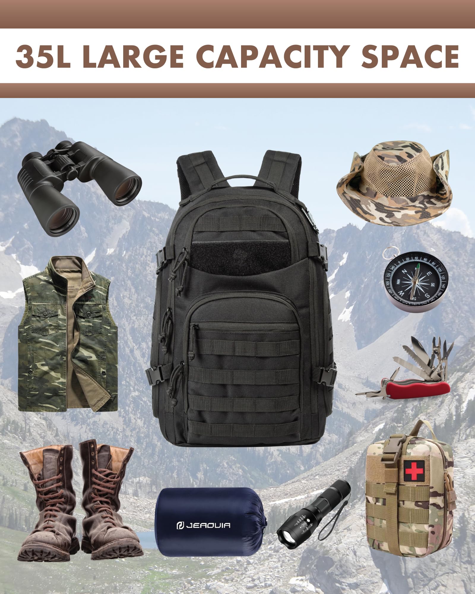 Tactical Laptop Backpack for Men - Durable Military Style Backpack with Laptop Compartment (Black) - Perfect for Work, Travel & Outdoor Adventures