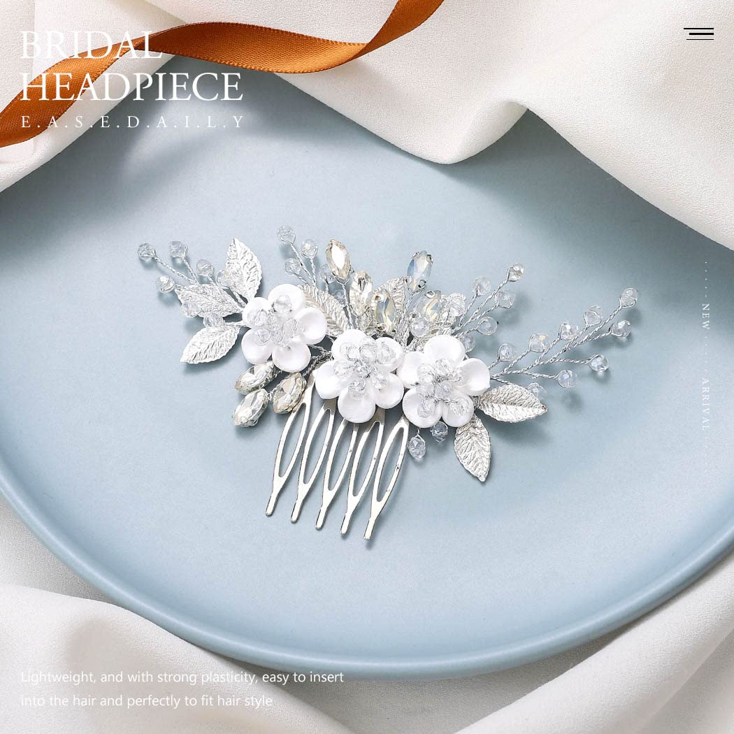 EASEDAILY Silver Leaf Crystal Bridal Hair Comb - Rhinestone Wedding Hairpiece for Women & Girls | Perfect for Brides, Bridesmaids, and Special Occasions