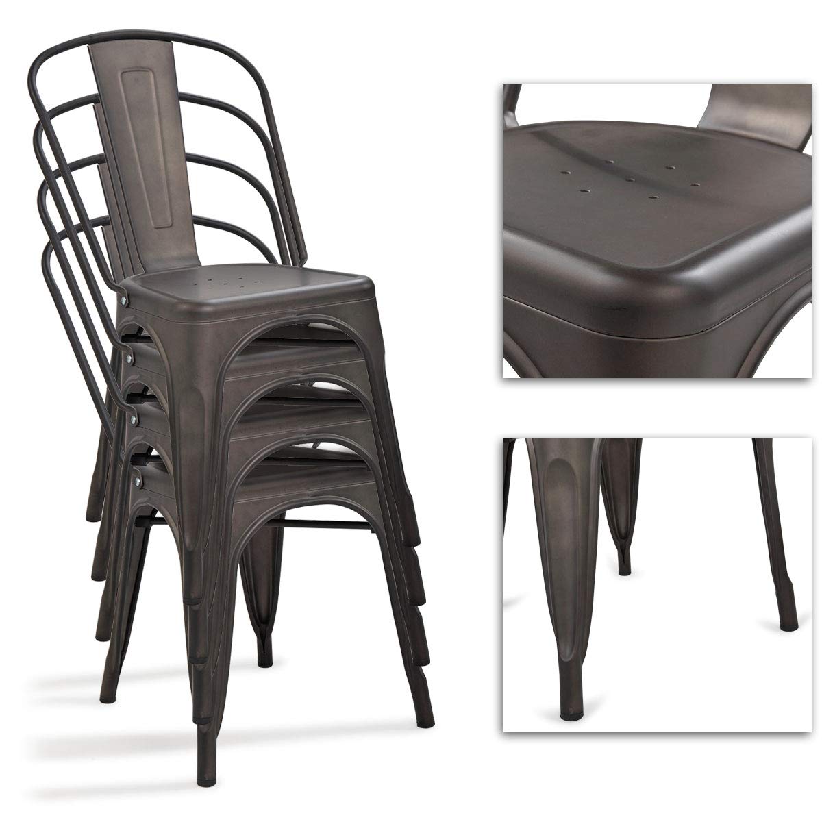 4-Pack Stackable Metal Dining Chairs with Copper Finish - Modern Kitchen & Dining Room Seating for Home, Restaurant, and Office Use