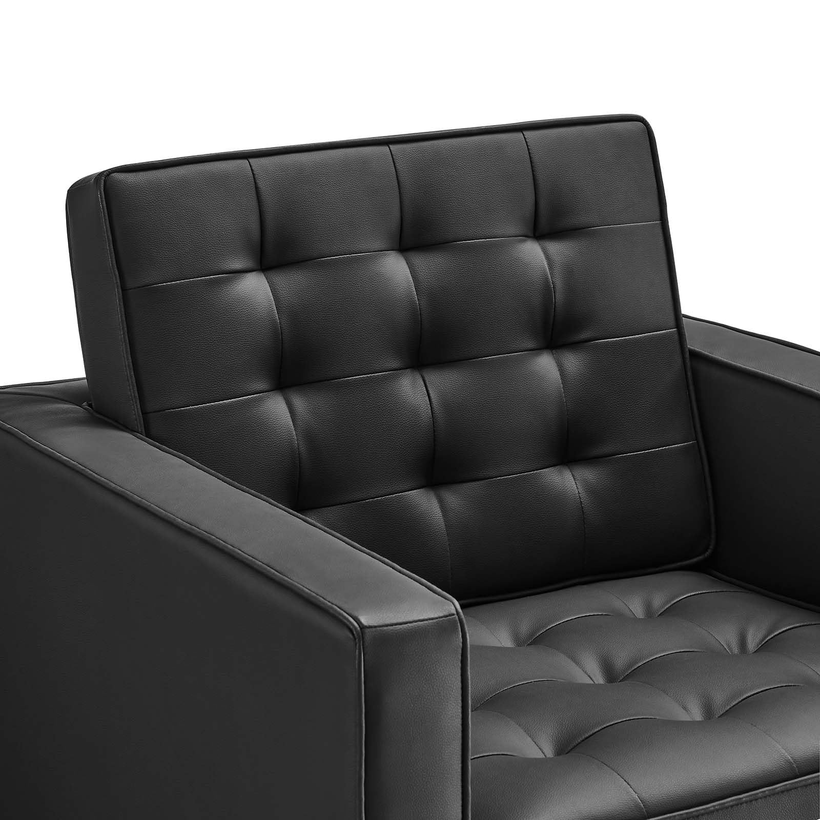 Modway Loft Tufted Button Faux Leather Accent Armchair - Silver Black Upholstered Living Room Chair for Home Office, Lounge & Reading Nook