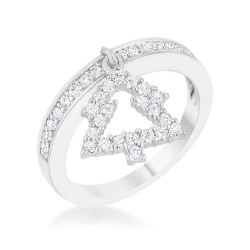 0.3ct CZ Christmas Tree Ring in Rhodium - Holiday Jewelry Gift for Women - Perfect for Christmas Parties & Festive Celebrations