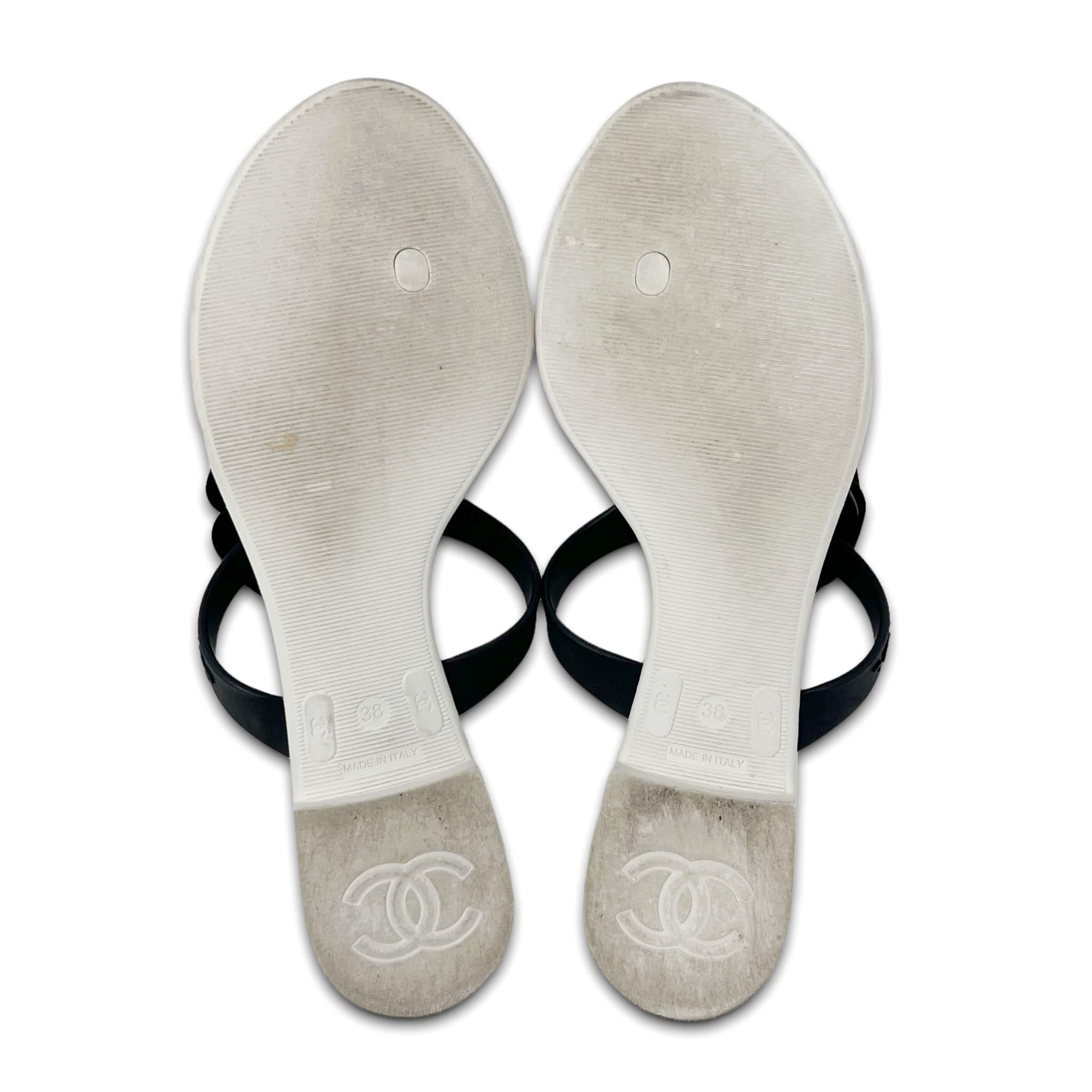 Chanel Black Camellia Rubber Sandals Size 38 - Women's Luxury Flip Flops for Beach, Pool & Summer Vacations