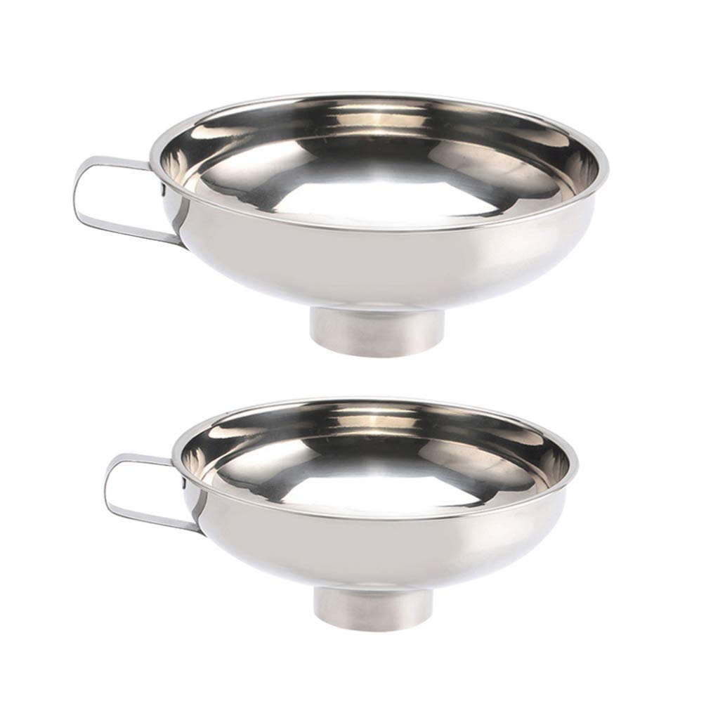 Hemoton 2-Pack Stainless Steel Kitchen Funnel Set - Wide Mouth Canning Funnel for Oil, Liquids & Dry Ingredients Transfer - Perfect for Home Brewing, Cooking & DIY Projects