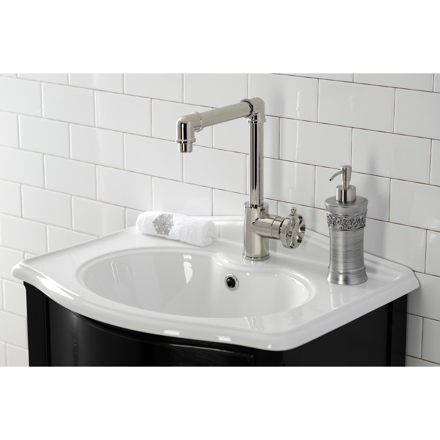 Belknap KS144RXPN Single Handle 1 Hole Bathroom Sink Faucet with Push Pop-Up Drain - Polished Nickel Finish for Modern Bathroom & Powder Room Renovations