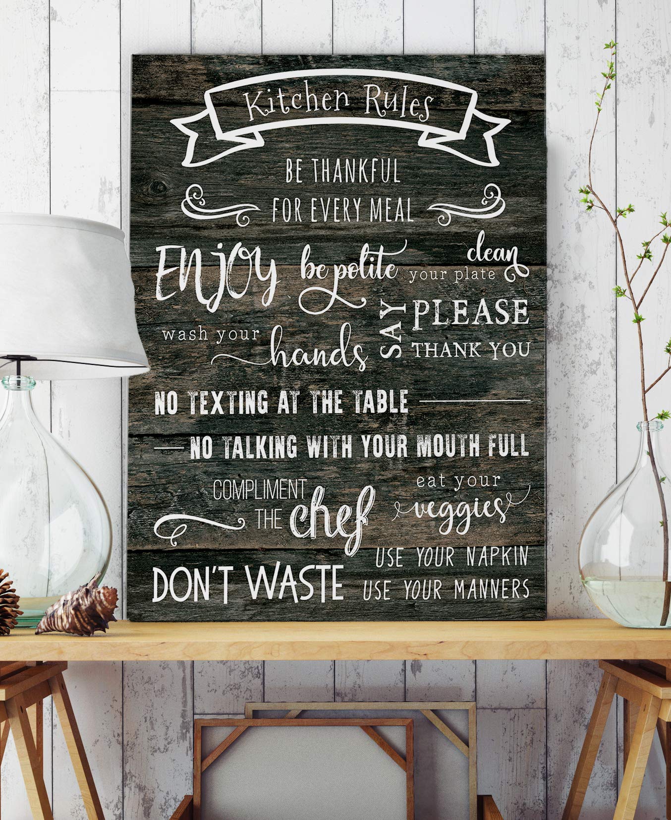 Kitchen Rules II Gallery Wrapped Canvas Wall Art - Modern Home Decor for Kitchen, Dining Room & Office - Perfect Housewarming Gift