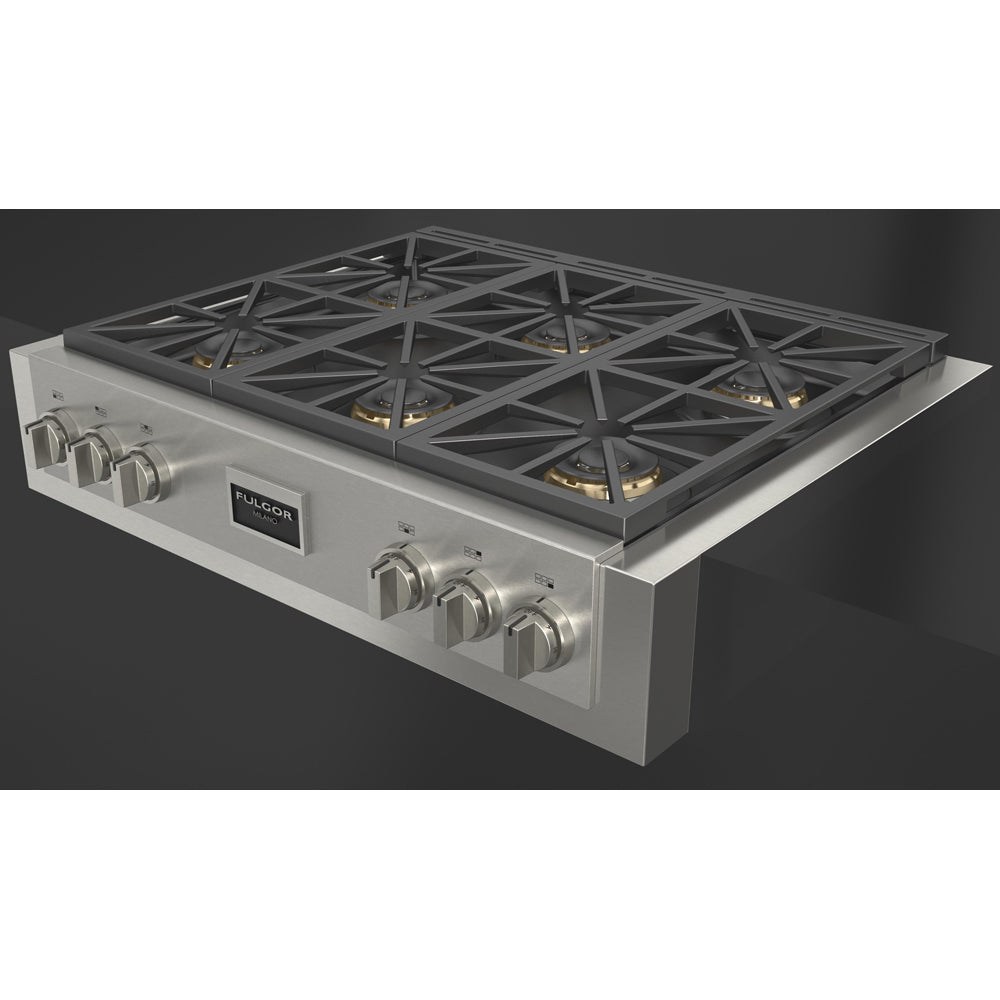 Fulgor Milano 36 Inch 600 Professional Series All Gas Rangetop Stainless Steel Cooktop F6GRT366S1 - Perfect for Professional Kitchens & Home Chefs