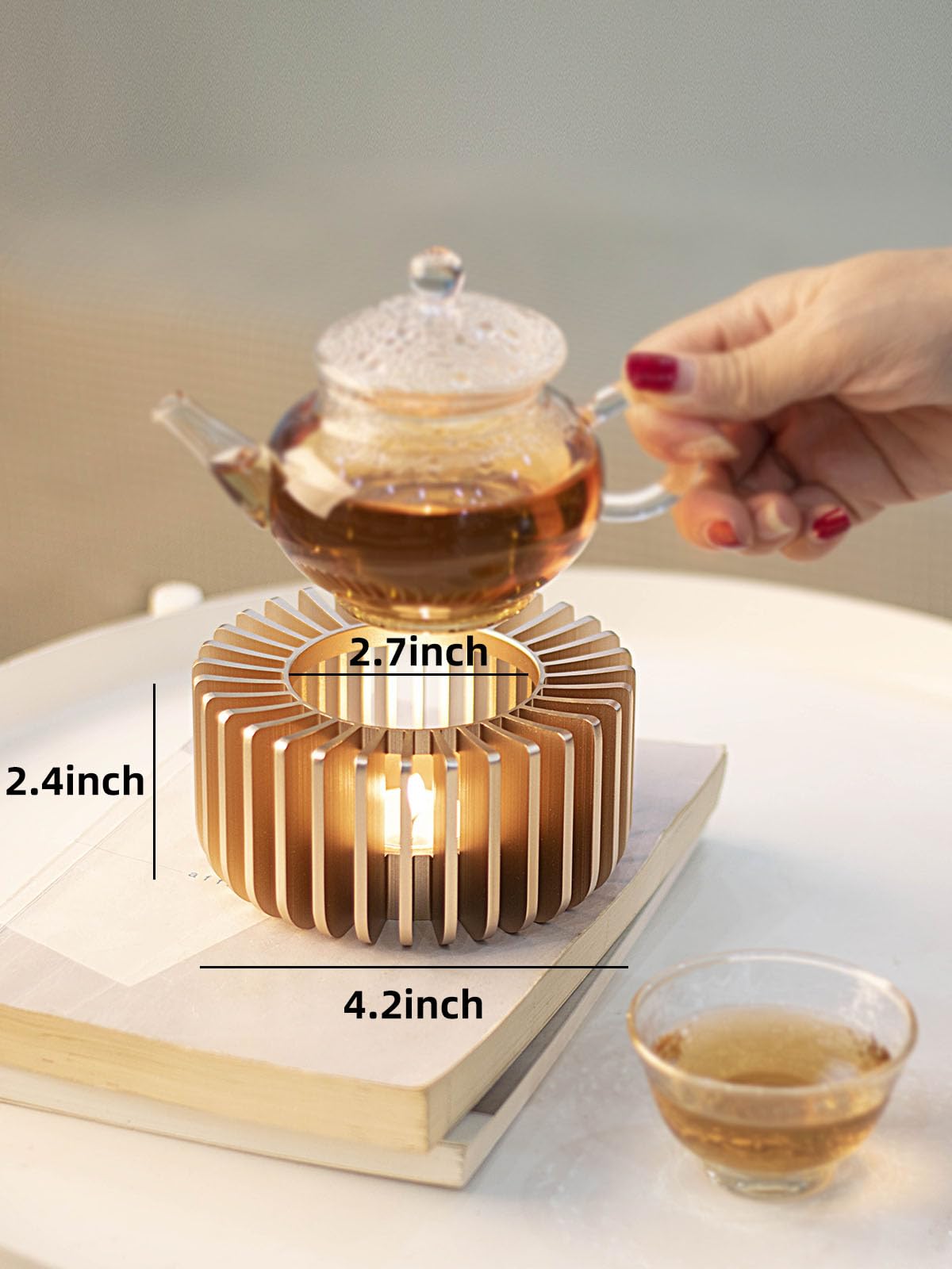 Premium Rose Gold Teapot Warmer - Aluminum Alloy Candle Tea Warmer with Tea Light Holder | Keeps Tea, Coffee & Milk Warm | Portable Food Warmer for Camping, Travel, Home & Office Use