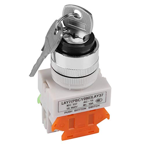 22mm 2 Position Key Operated Rotary Switch - LAY37-11Y/21 Key Lock Switch for Industrial Control Panels & Electrical Equipment Security