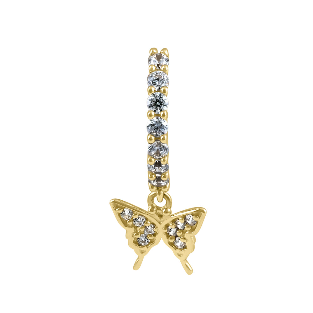14K Gold CZ Butterfly Belly Button Ring - Dainty Navel Hoop Piercing Jewelry for Women, Perfect for Summer Beach & Festival Outfits