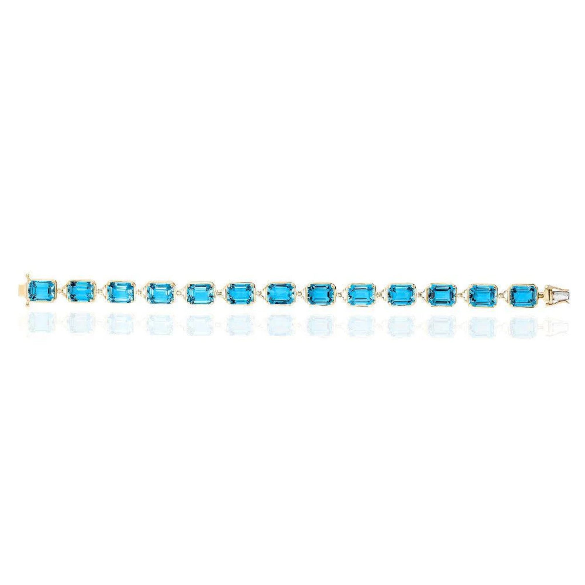 Goshwara Emerald Cut Blue Topaz 18K Yellow Gold Bracelet for Women | Elegant Fine Jewelry Gift for Birthday, Anniversary & Special Occasions
