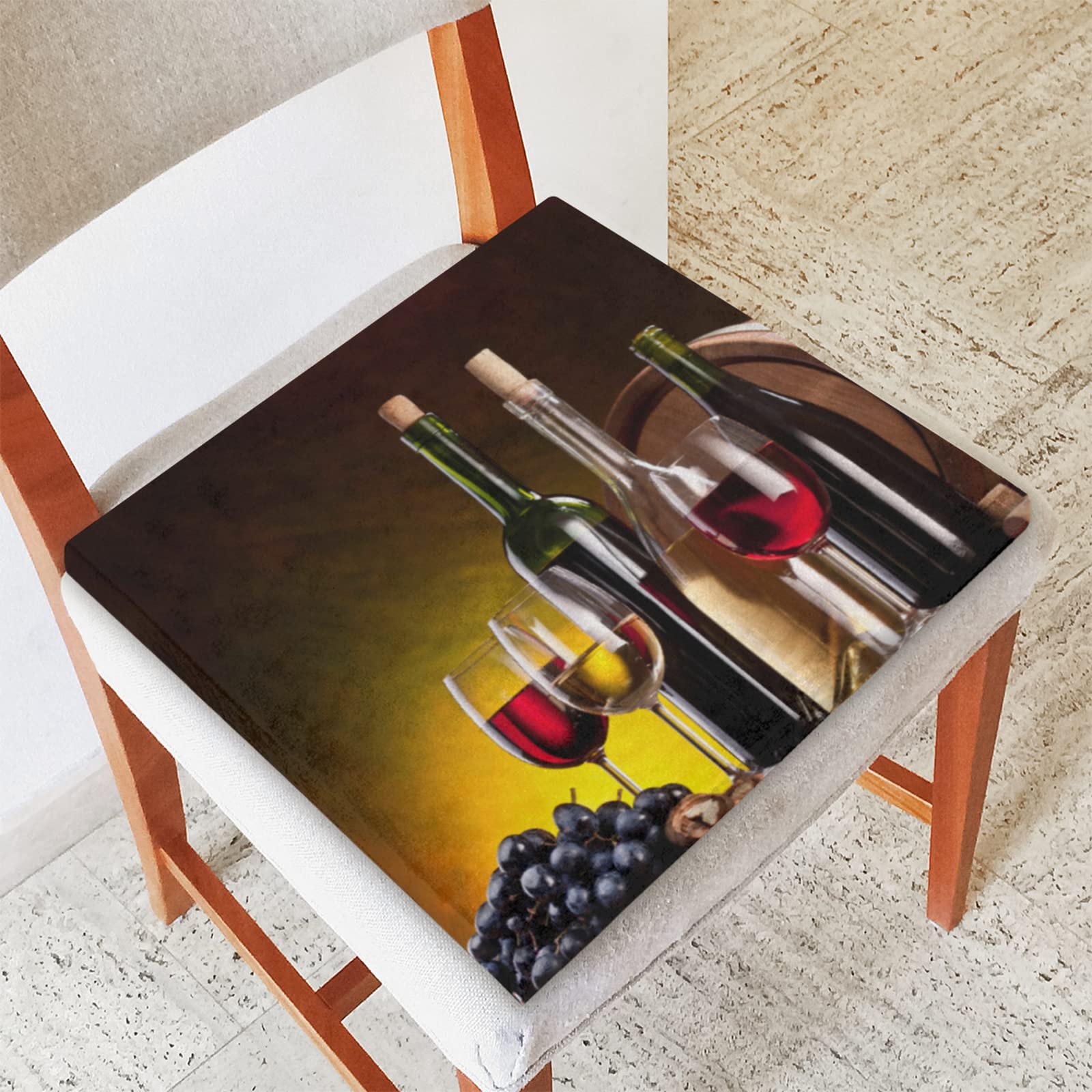 Premium Memory Foam Grape Wine Bottle Seat Cushion - Soft, Washable & Durable Square Chair Pad for Pressure Relief - Perfect for Dining Room, Kitchen, Office, Car & Patio Decor