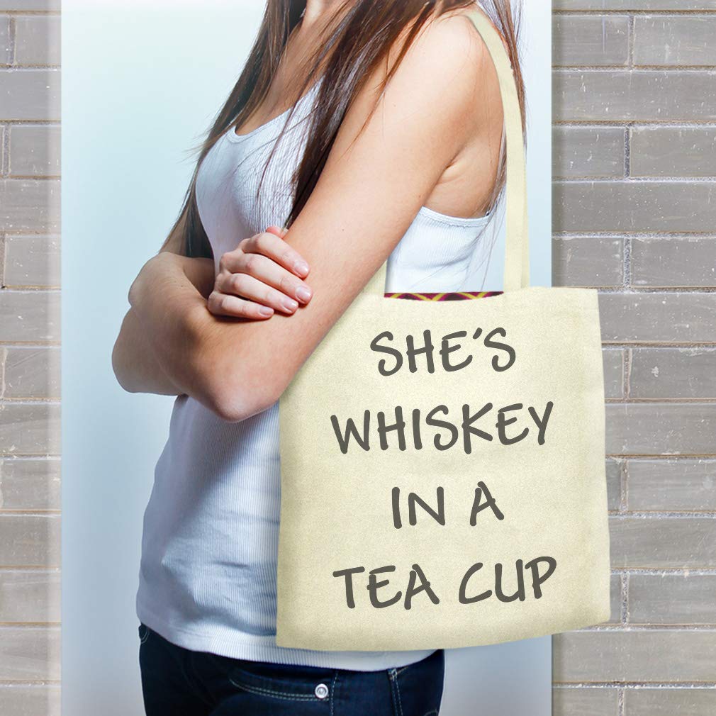 Custom Canvas Tote Bag - Whiskey in A Tea Cup Design Reusable Shopping & Beach Bag for Women (Navy Blue) - Perfect for Groceries, Beach Trips & Everyday Use