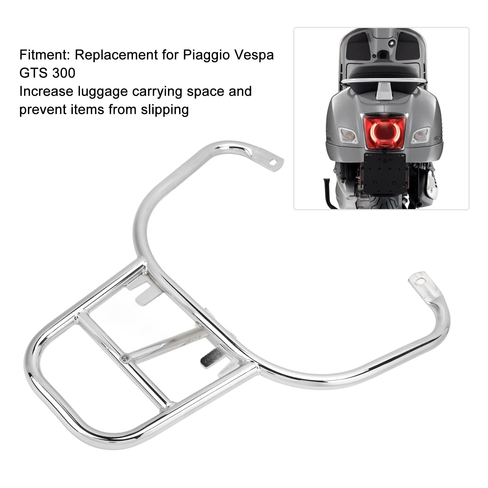 Ymiko CNC Aluminum Motorcycle Rear Luggage Rack - Heavy Duty Cargo Carrier Holder for Vespa GTS 300 Scooter | Perfect for Commuting, Touring & Grocery Hauling