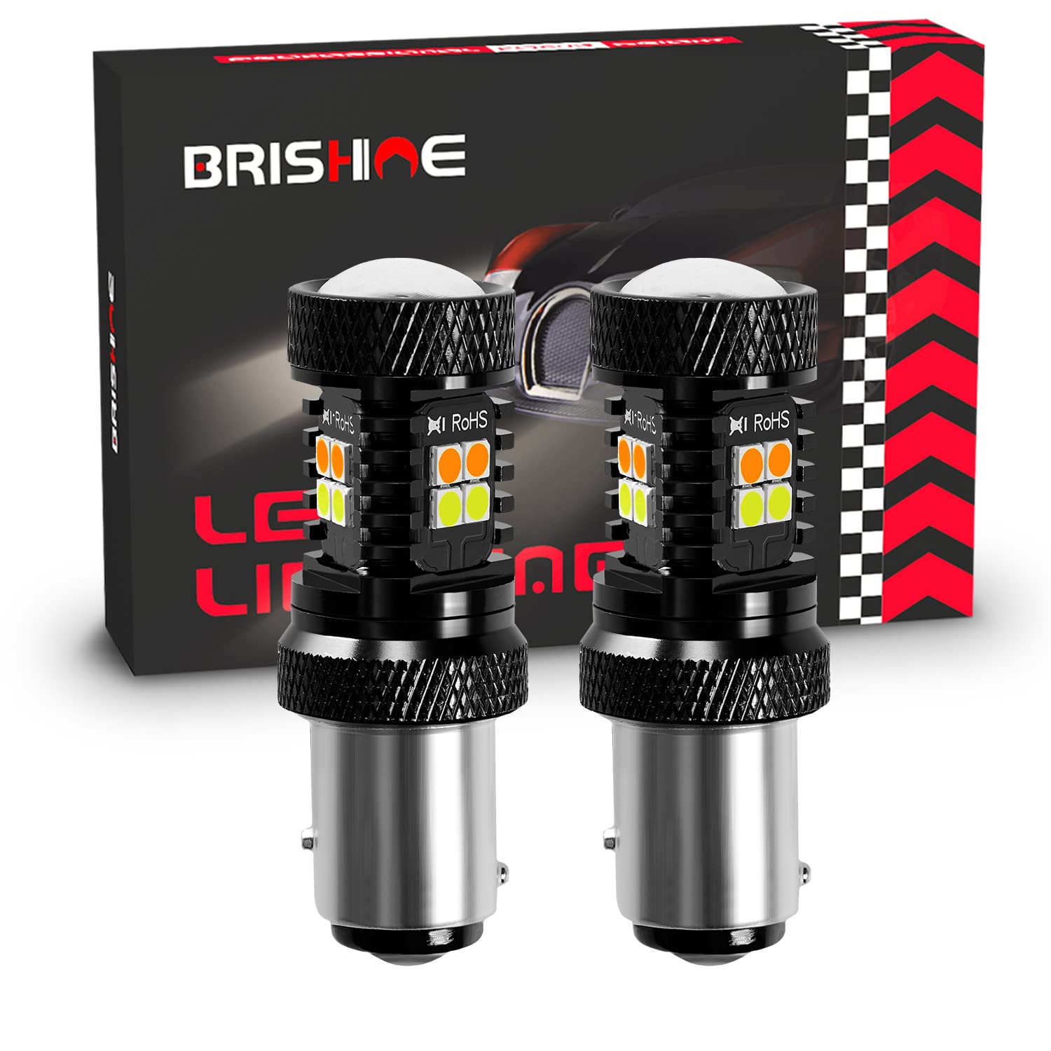 BRISHINE 1157 Switchback LED Bulbs - Super Bright 3030 Chipsets, Xenon White/Amber Yellow (Pack of 2) - Compatible with 2057 2357 7528 BAY15D - Perfect for Turn Signal Lights, Daytime Running Lights & Parking Lights
