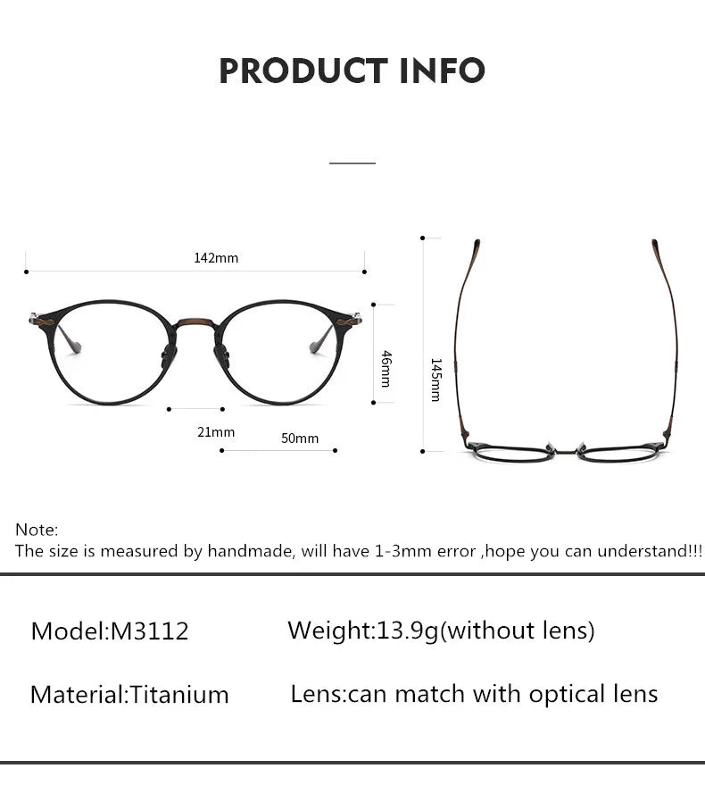 Aimee Unisex Full Rim Oval Round Titanium Eyeglasses Frame 3112 - Lightweight & Durable Eyewear for Work, Reading & Fashion