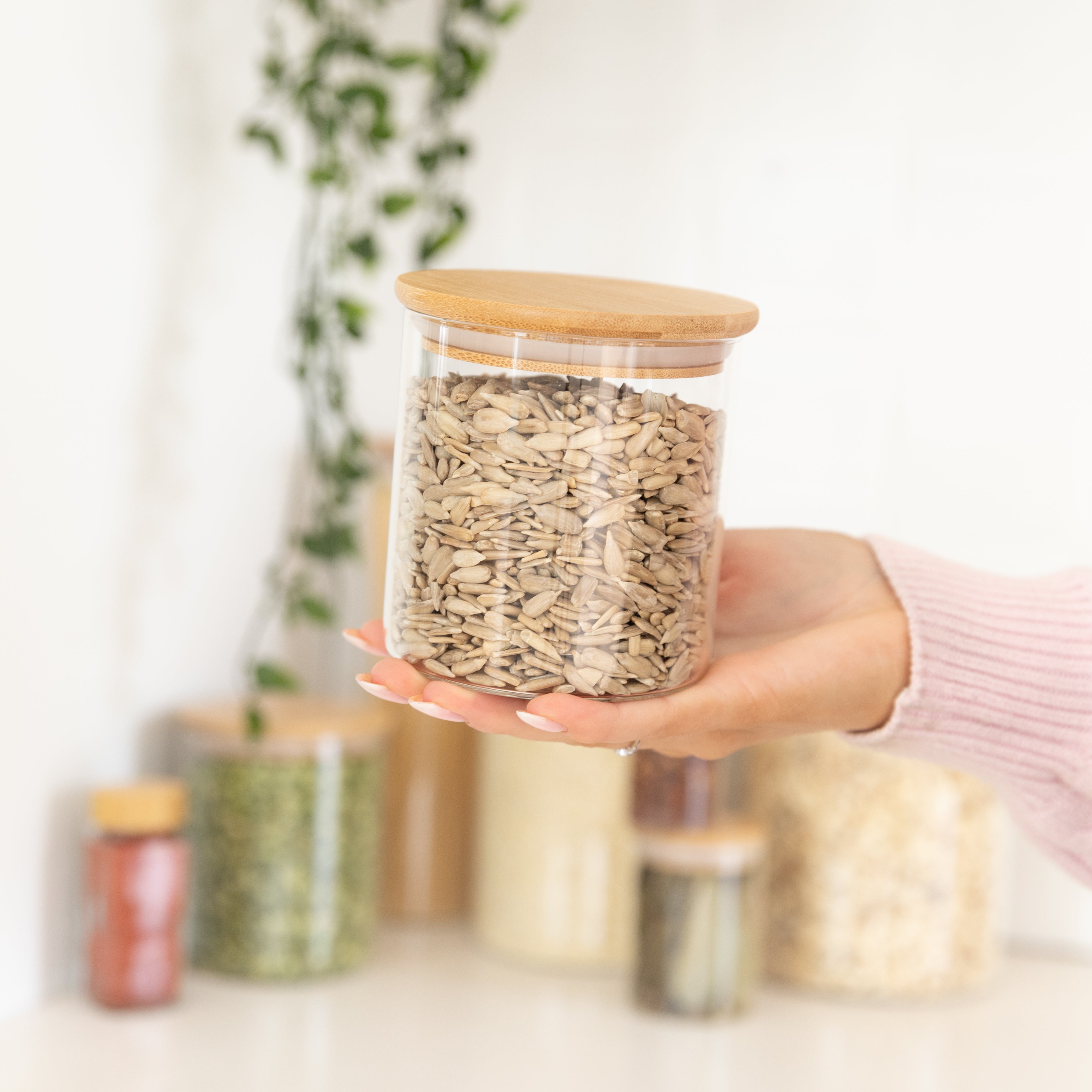 Premium 500ml Glass Storage Jar with Bamboo Lid - Airtight Food Container for Kitchen Pantry Organization, Perfect for Storing Coffee, Tea, Spices & Dry Goods | Eco-Friendly Home Storage Solution