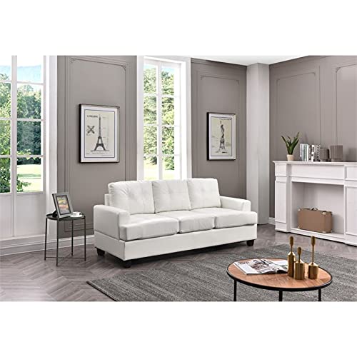 Glory Furniture Sandridge White Faux Leather Sofa - Modern Living Room Couch for Small Spaces & Apartments