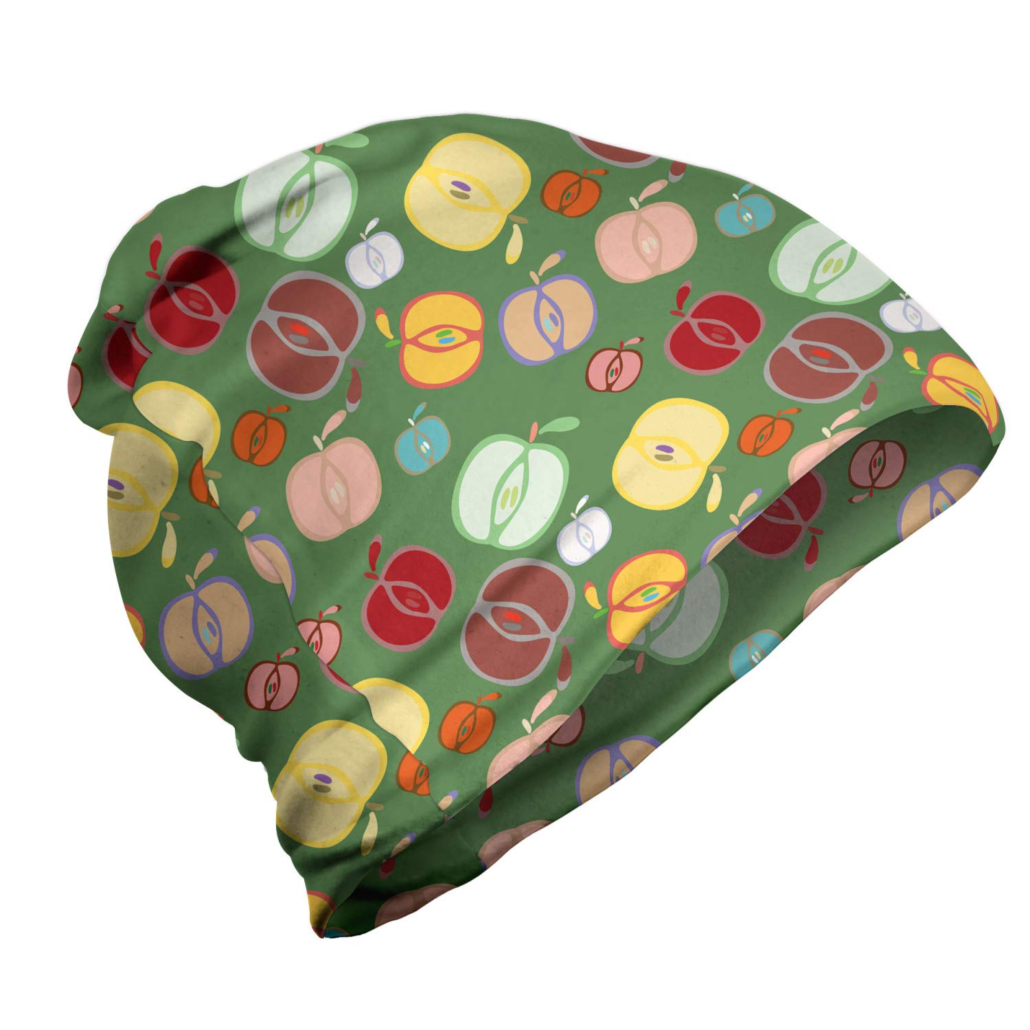 Ambesonne Unisex Beanie - Colorful Apple Doodle Design for Men & Women | Warm Winter Knit Hat for Hiking, Skiing & Outdoor Activities