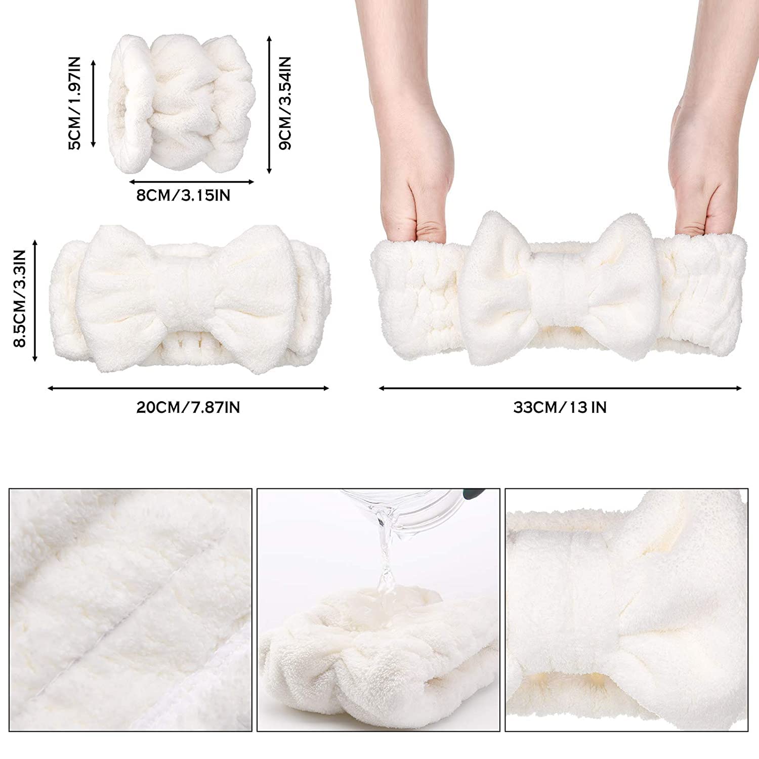 Zinley 3-Piece Spa Headband Set - Soft Wrist Washbands & Scrunchies for Women & Girls - Face Washing Hair Accessories with Towel Wristbands (White) - Perfect for Skincare Routine, Makeup Removal & Spa Days