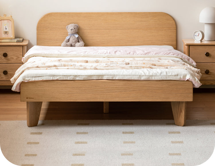 Solid Oak Wood Kids Bed - Sturdy & Safe Toddler Bed Frame for Boys & Girls - Perfect for Nursery, Bedroom, or Playroom
