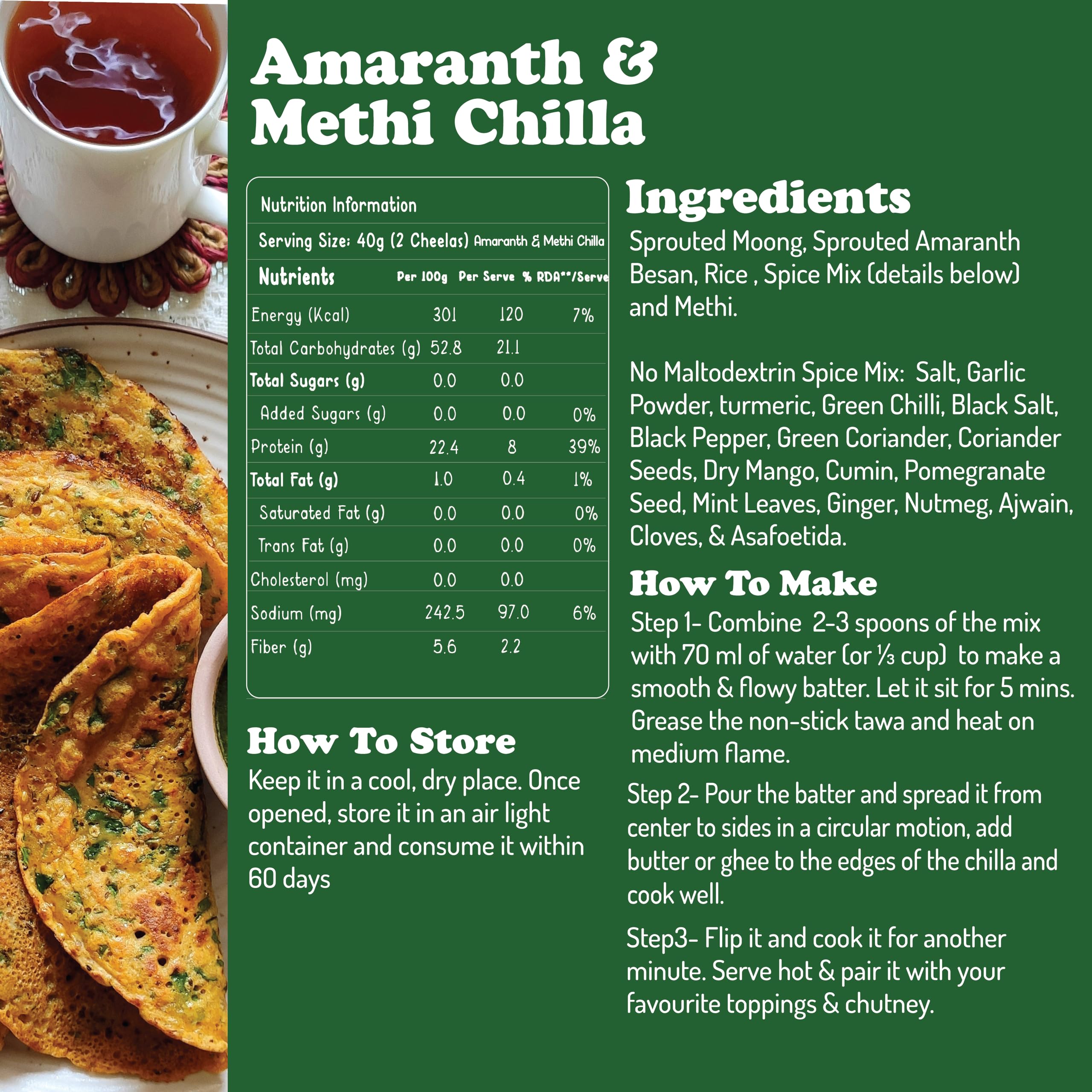 Organic Sprouted Lentils & Millets Protein Dosa Mix - Gluten Free, No Maida, No Palm Oil, Cholesterol Free | High Fiber Healthy Breakfast | 200g Pack | Perfect for Vegan, Keto & Weight Loss Diets | Great for Dosa, Chilla & Pancakes
