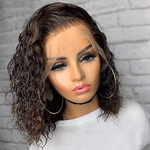 Brazilian Virgin Hair Short Bob Curly Human Hair Lace Front Wig with Baby Hair - 10 Inch Full Lace Wig for Black Women (Natural Color) | Perfect for Daily Wear, Cosplay & Special Occasions