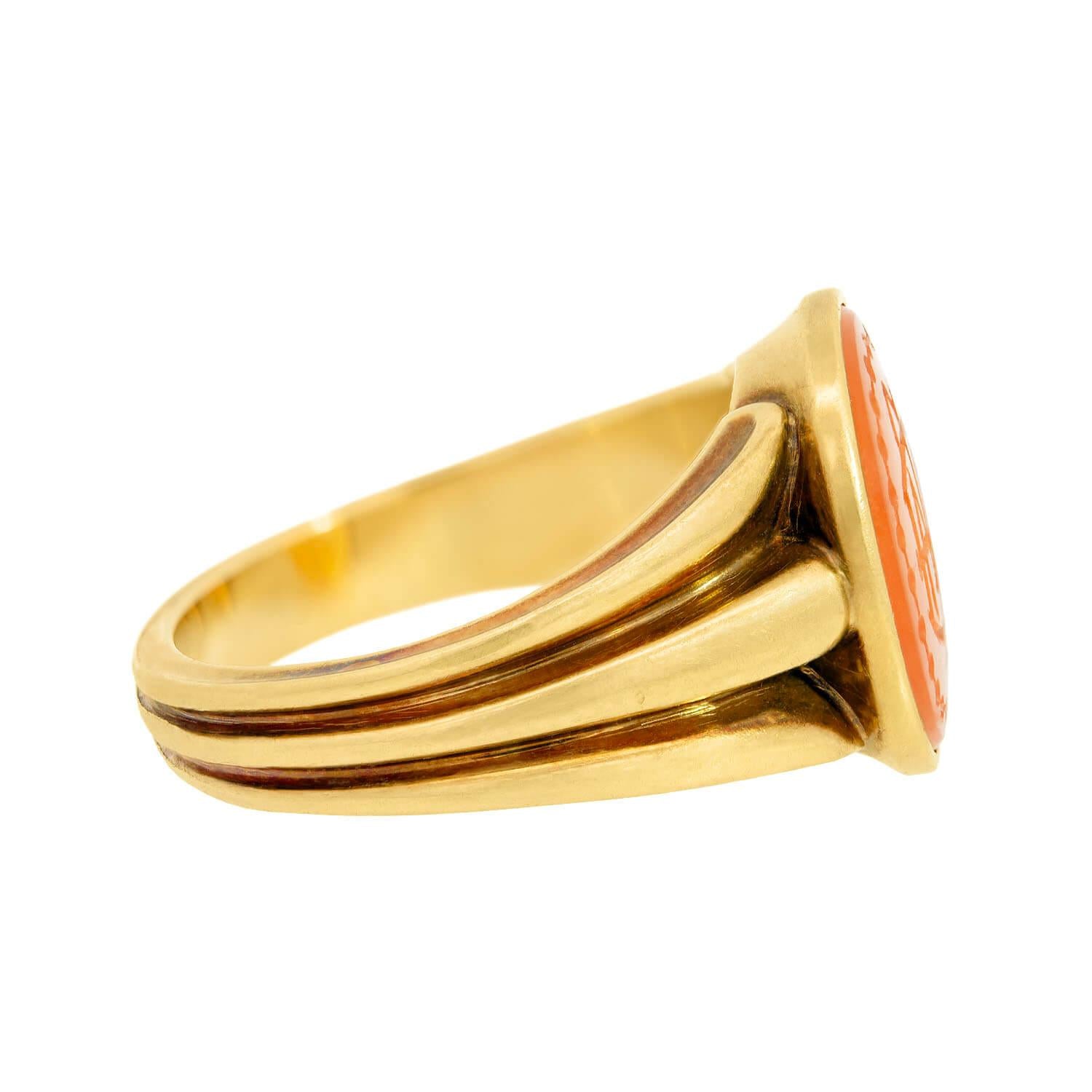 18K Gold Victorian Style Carved Carnelian Signet Ring for Men - Elegant Antique Jewelry Gift for Weddings, Engagements & Formal Occasions