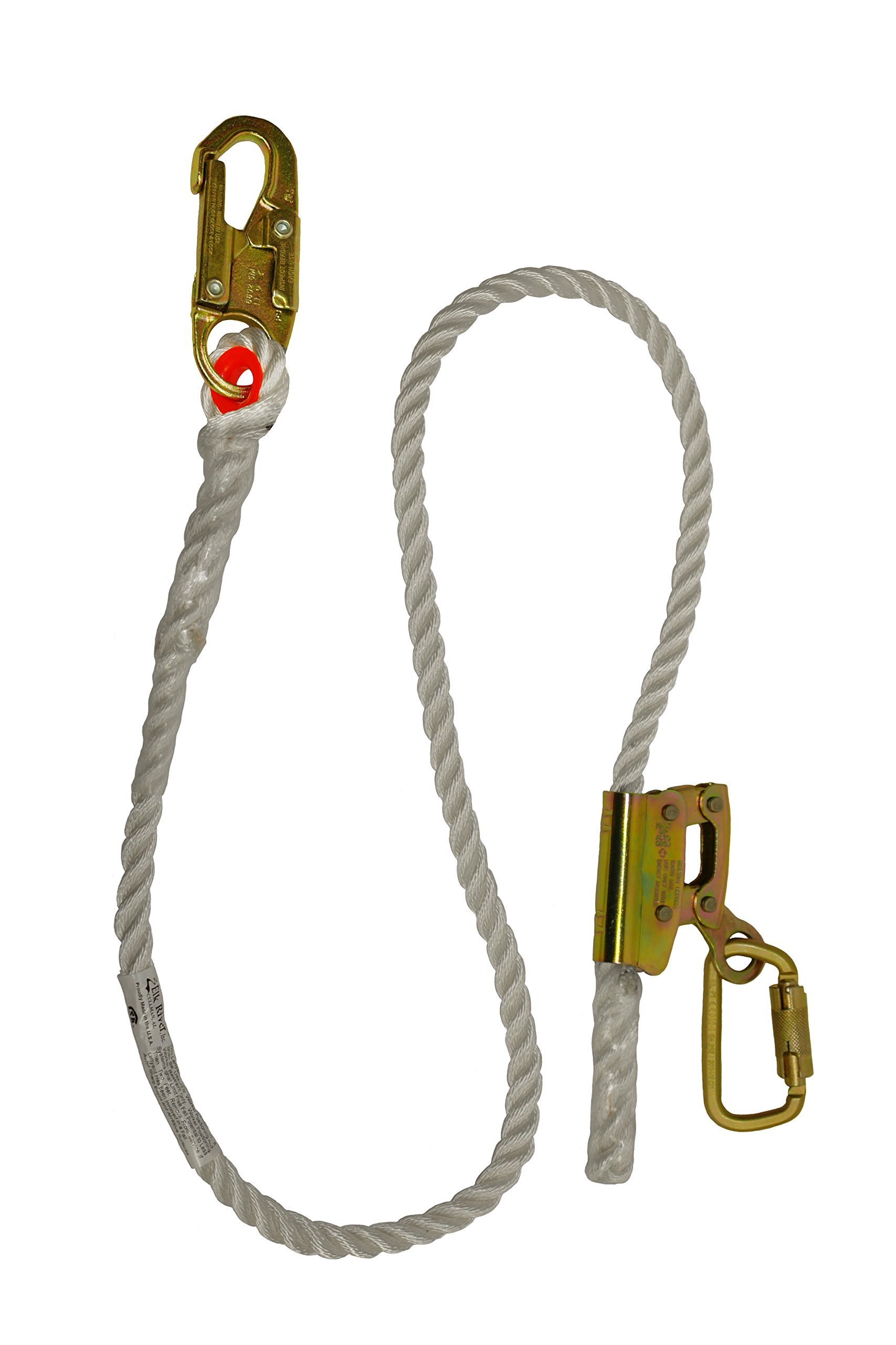 Quick-Adjustable Nylon Rope Positioning Lanyard with Carabiner & Snap Hook - 3600 lbs Capacity, 5/8