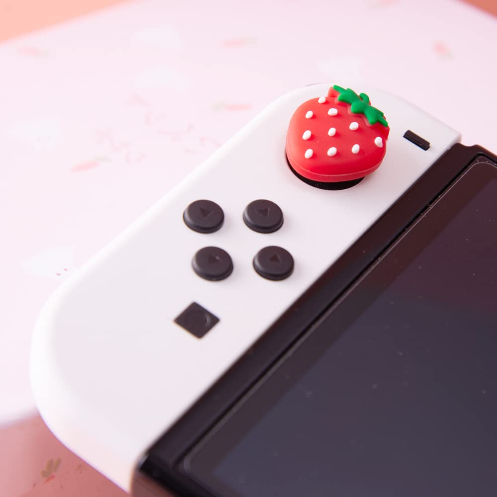 PERFECTSIGHT Cute Melody Switch – Set of 4 Kawaii 3D Soft Silicon Joystick Caps for Nintendo Switch OLED/Lite, Manga Strawberry Design - Perfect for Gaming, Anime Lovers & Kawaii Style Accessories