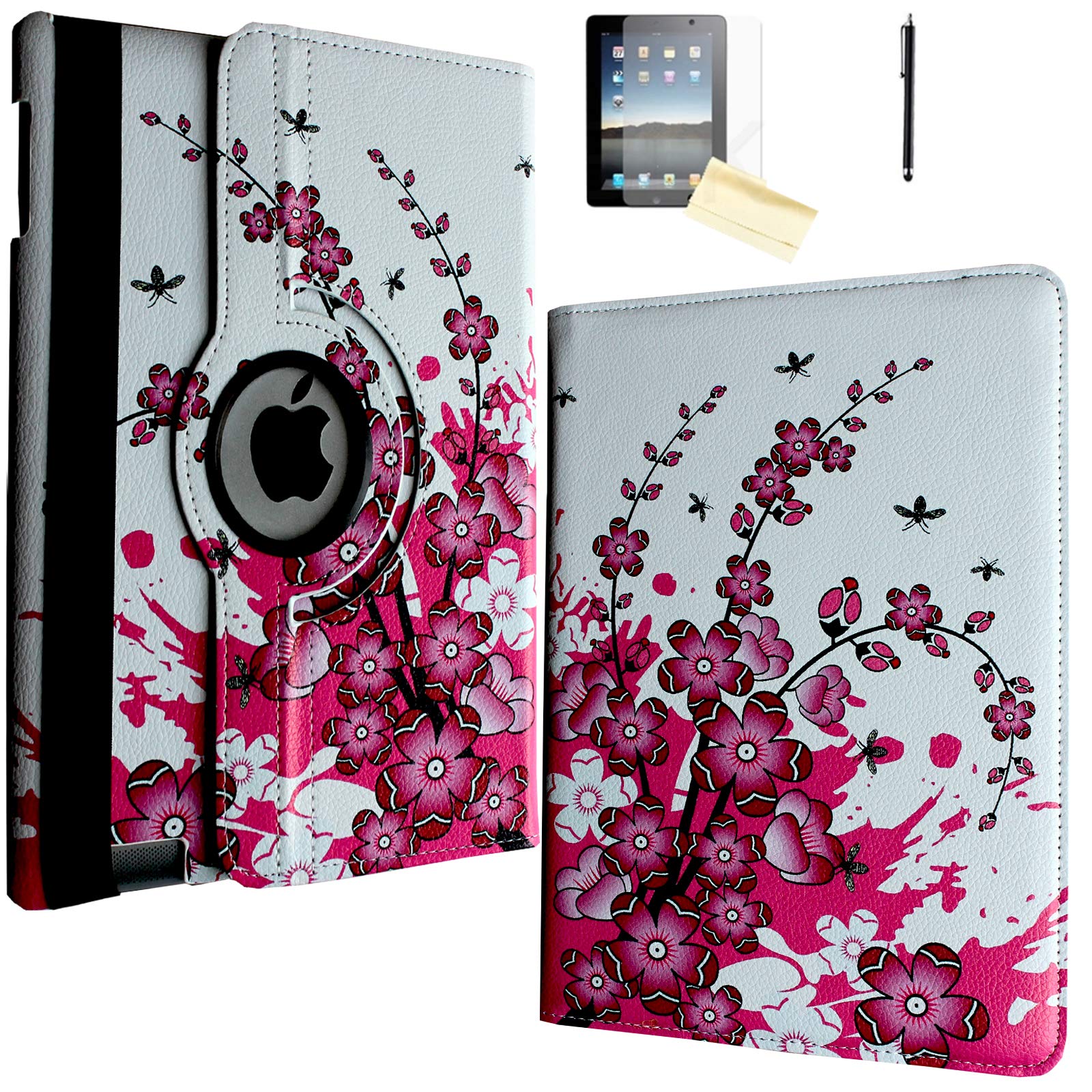 Magnetic Rotating Stand Smart Cover Case for iPad Air 1 (2013) - Auto Wake/Sleep Function, Compatible with iPad Air A1474 A1475 A1476 - Pink White Floral Design - Perfect for Work, Study & Travel