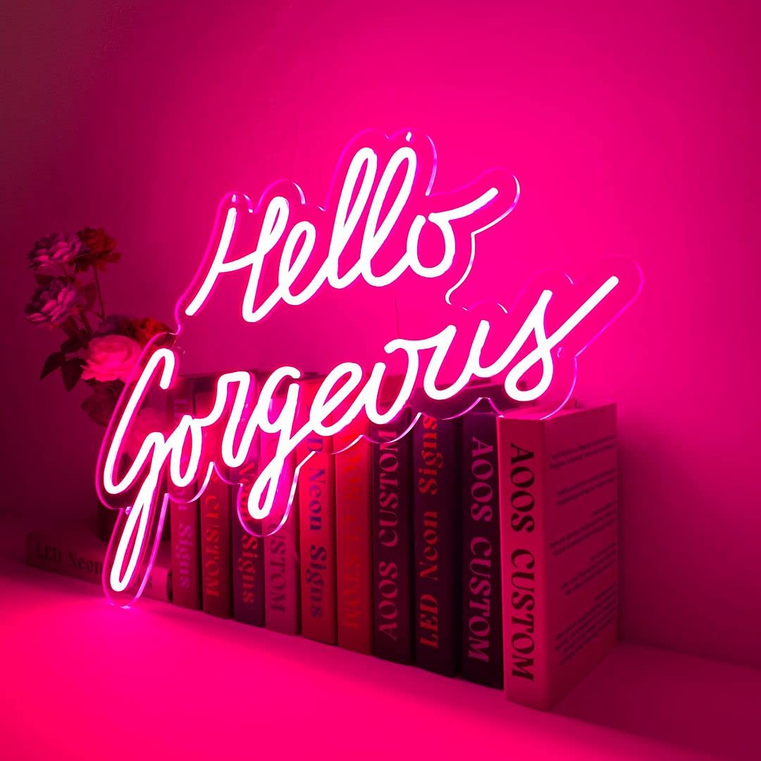 Hello Gorgeous Custom Neon Signs - Wall Decor LED Lights for Bedroom, Home, Wedding & Party | Aesthetic Room Decor for Bathroom, Kitchen & Living Spaces | Perfect for Home Decor, Gift Giving & Instagrammable Backgrounds