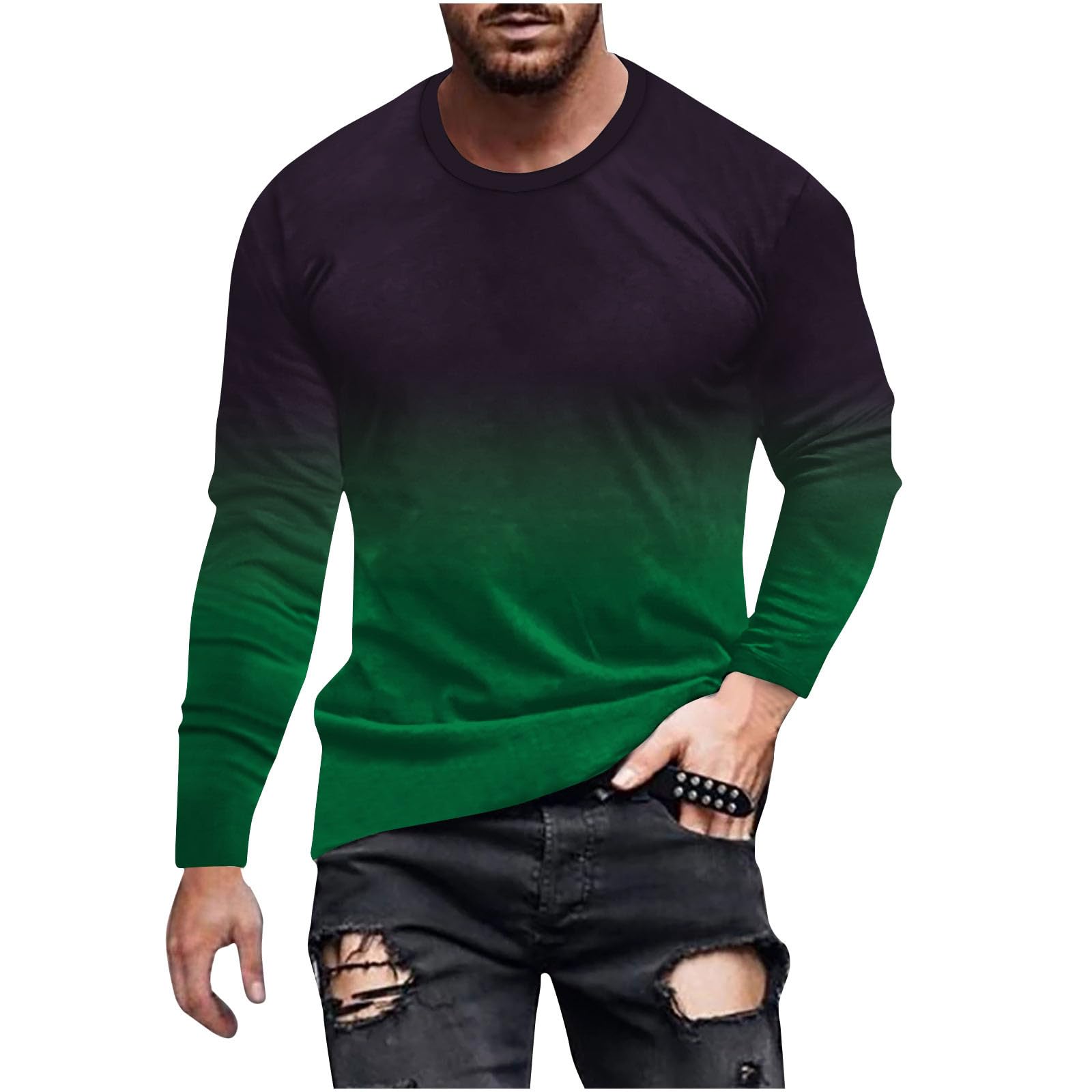 Muscularfit Men's Long Sleeve Graphic Pullover Sweatshirt - Casual Gradient Color Loose Fit Athletic Shirt for Fall Fashion | Gym, Workout, Streetwear & Everyday Wear