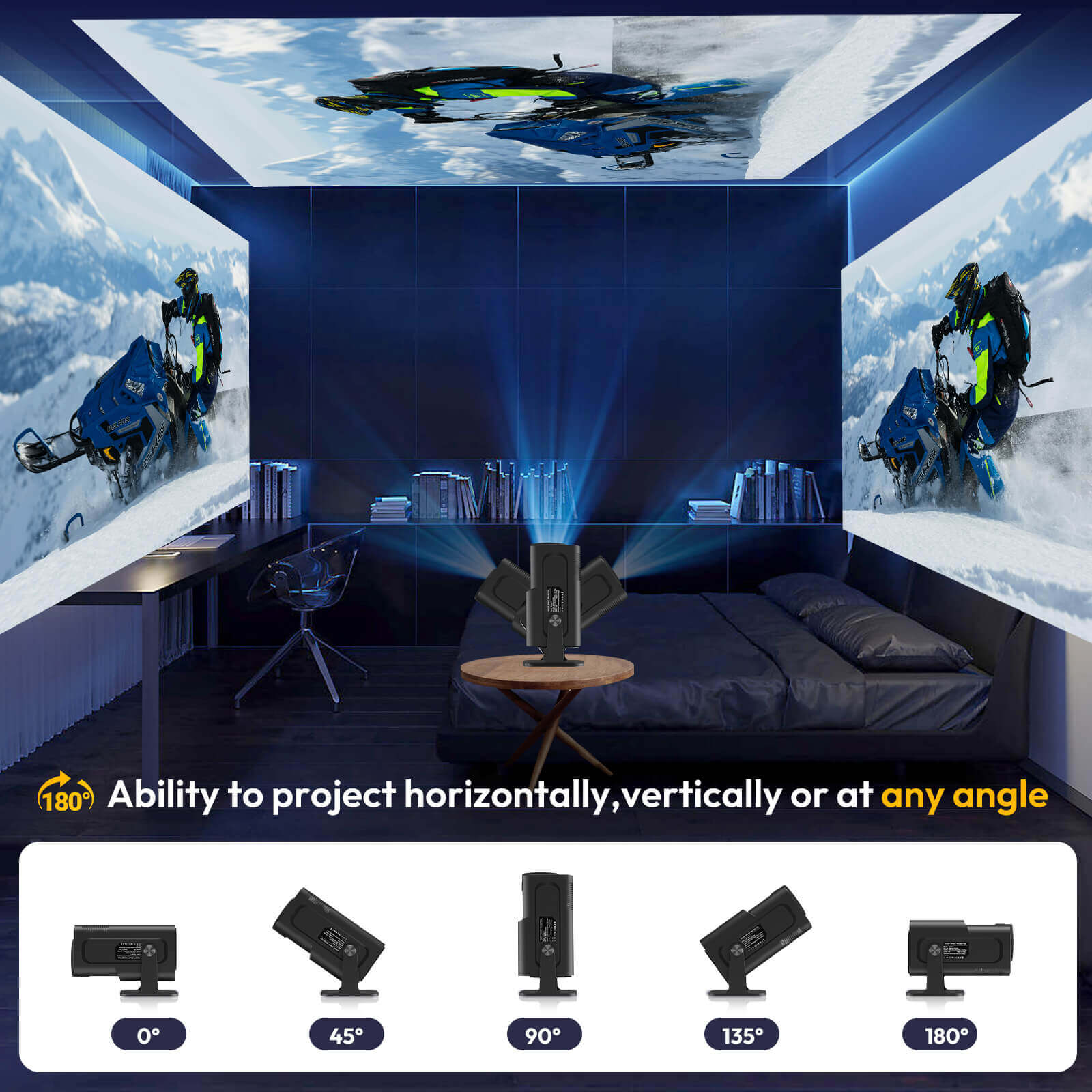 Portable Android 11.0 Projector with Native 1080P, WiFi & Bluetooth - Gimbal 5 | Ideal for Home Theater, Outdoor Movies & Business Presentations
