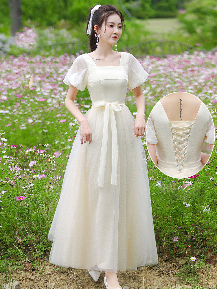 Elegant A-Line Champagne Bridesmaid Dress - Simple Long Prom Gown for Weddings & Formal Events - Style 521