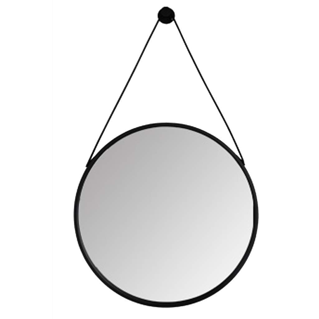 Stylish Black Circular Wall-Mounted Makeup Mirror with Rope Hanging - 40-70cm Contemporary Metal Frame for Bedroom, Bathroom & Gallery Decor | Perfect for Vanity, Dressing Area & Home Aesthetics