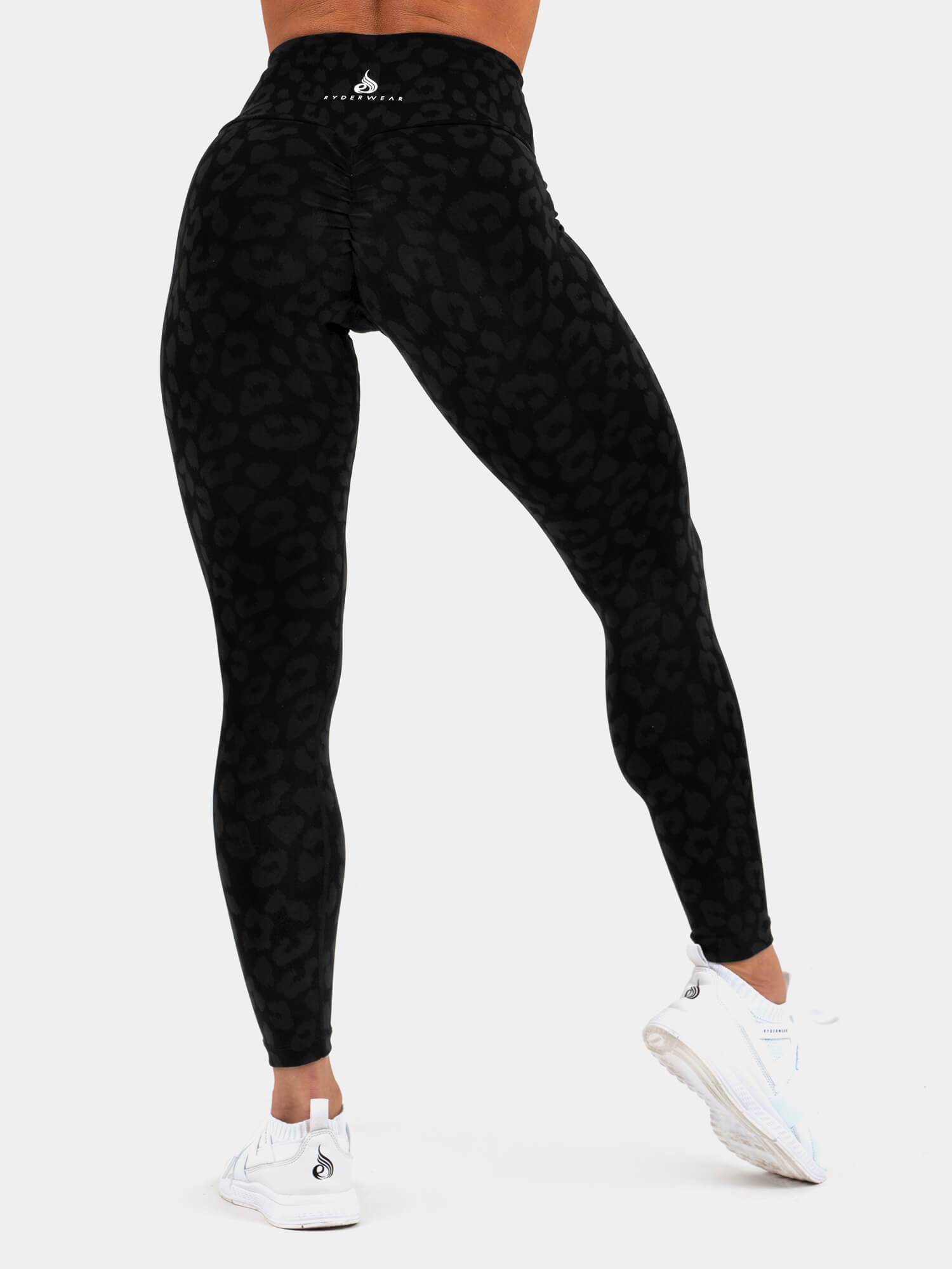 Instinct Scrunch Bum Leggings - High Waisted Yoga Pants for Women, Leopard Black Print, Tummy Control Workout Leggings for Running, Gym & Lounge Wear