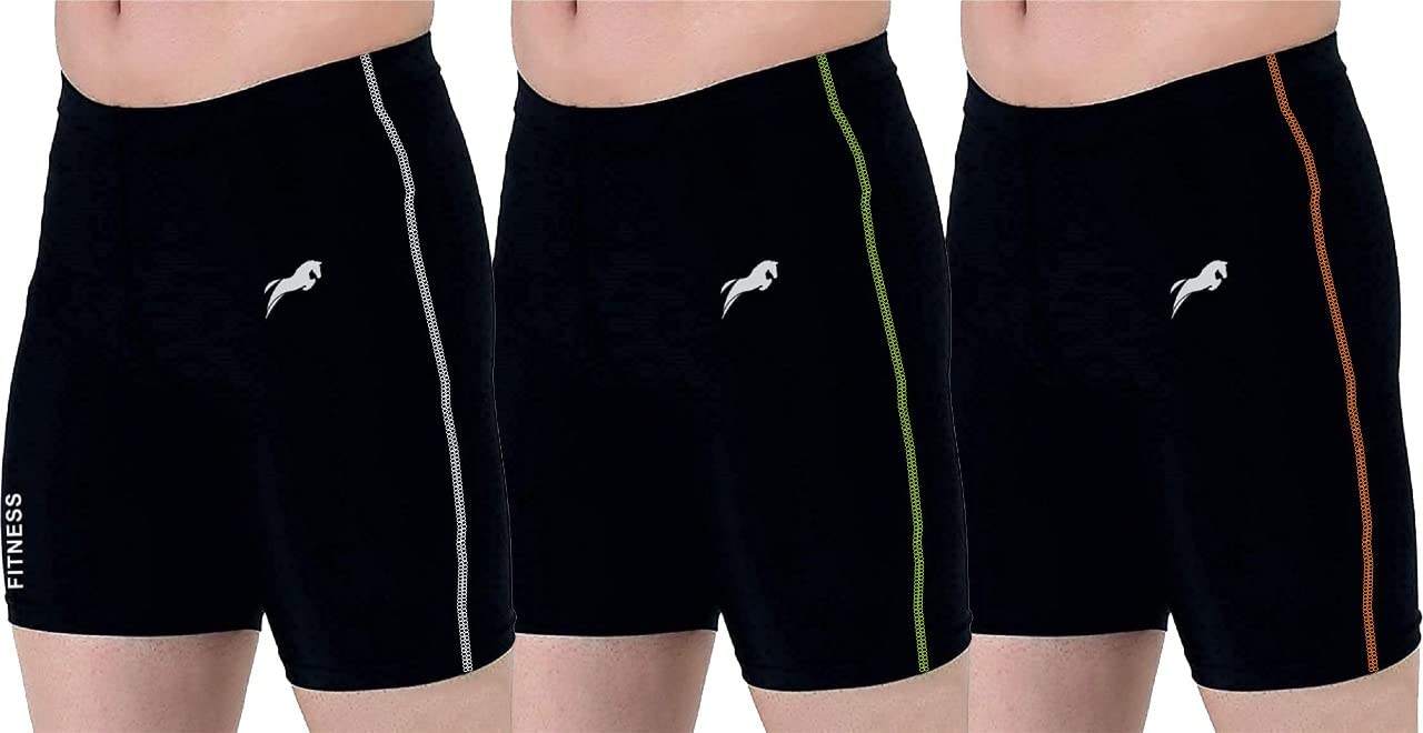 JUST RIDER Men's Compression Shorts - 3 Pack Polyester Workout Tights for Gym, Running, Cycling, Basketball & Sports - Moisture Wicking & Breathable (Grey, Green, Orange) - Perfect for Training, Fitness & Active Lifestyle